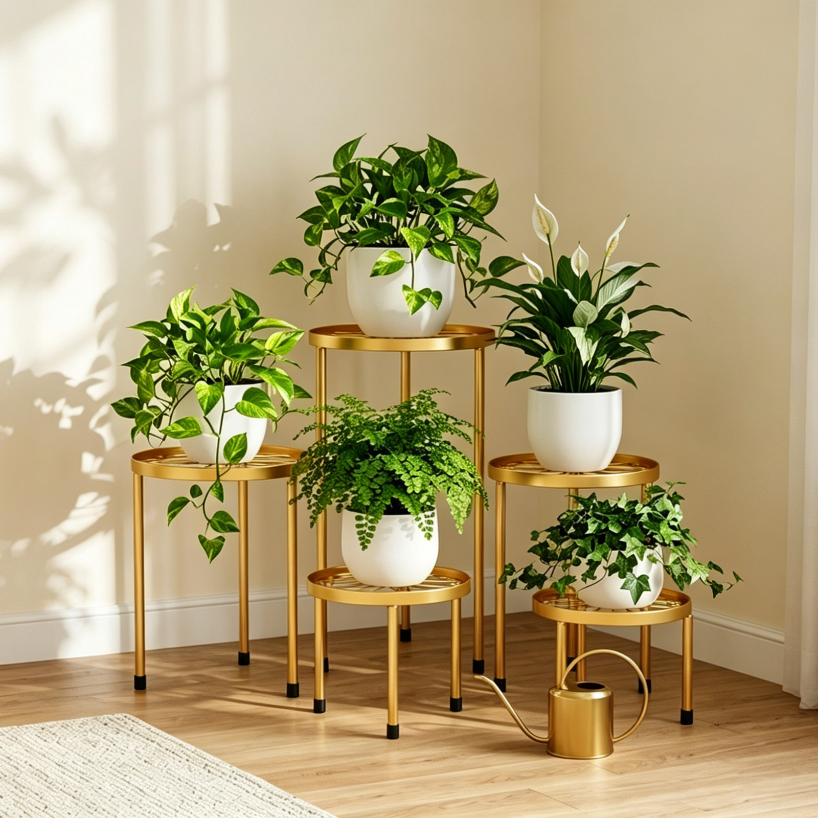 TEMU [iron Flower Stand 5pcs] Golden Outdoor Single-layer Iron Flower Stand For Potted And Pothos On ; 5pcs Set Of Iron Bracket