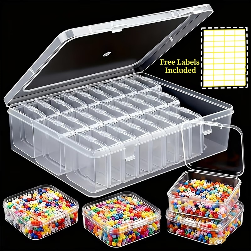 TEMU 71pcs Set (30 Small Storage Boxes + 1 Large Box + 40 Label Stickers)craft Storage Box And Organizer, Clear Plastic Storage Box - Suitable For