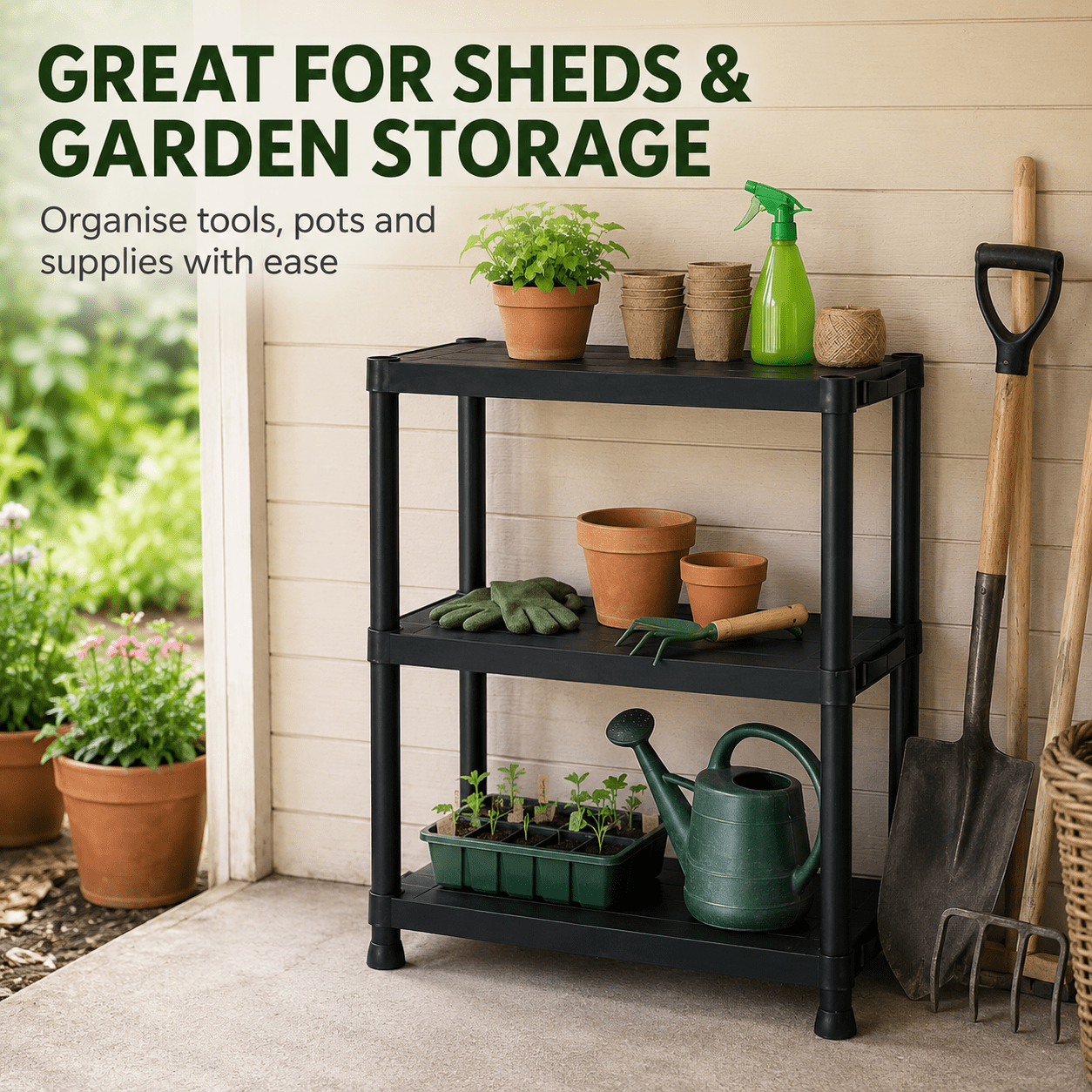 2 Tier Heavy Duty Plastic Shelving Unit for Garage Storage