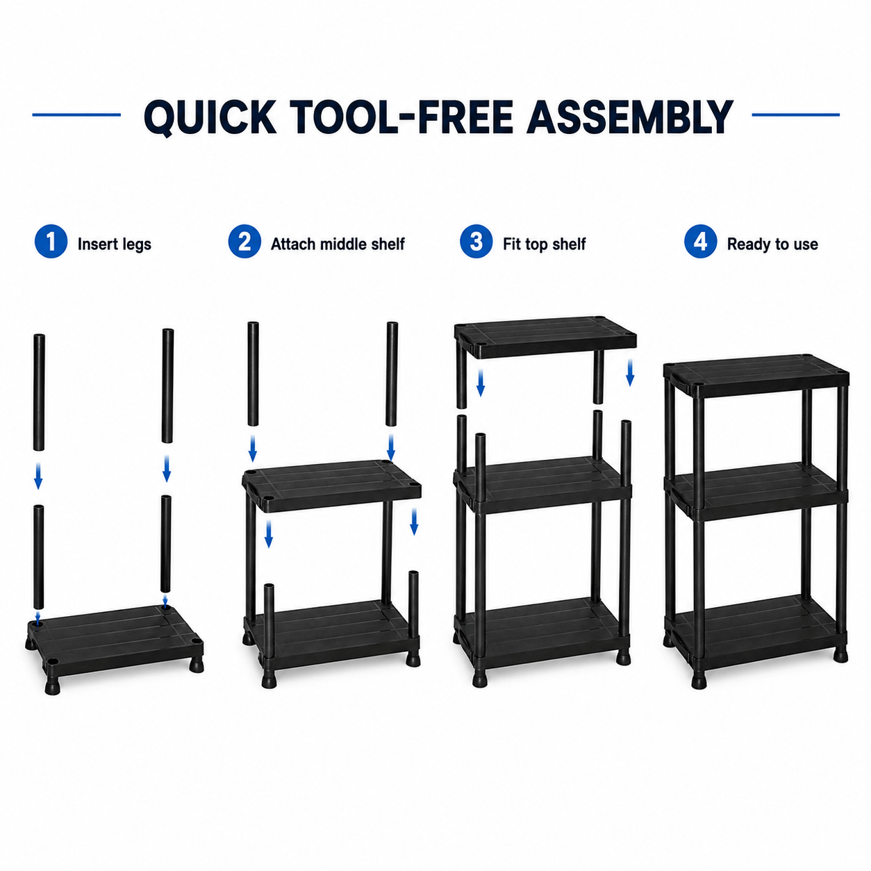 2 Tier Heavy Duty Plastic Shelving Unit for Garage Storage