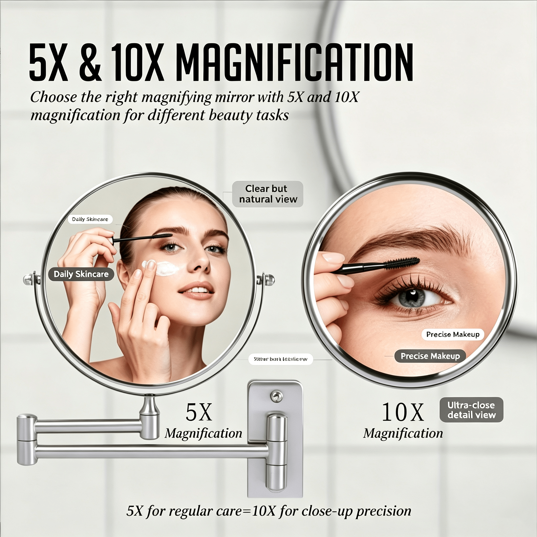 8 Inch Double-Sided Wall Mounted Makeup Mirror with Magnification