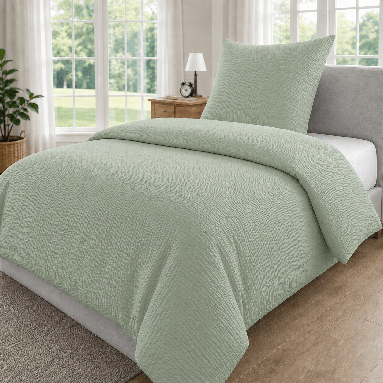 Seersucker Bed Sheet Set 135x200 155x220 200x200 200x220 Microfiber Bed Sheet Set, Crepe Bed Sheet, 1 Bed Sheet 1-2 Pillowcase 80x80 Cm, For Single Bed Or Double Bed With Zipper
