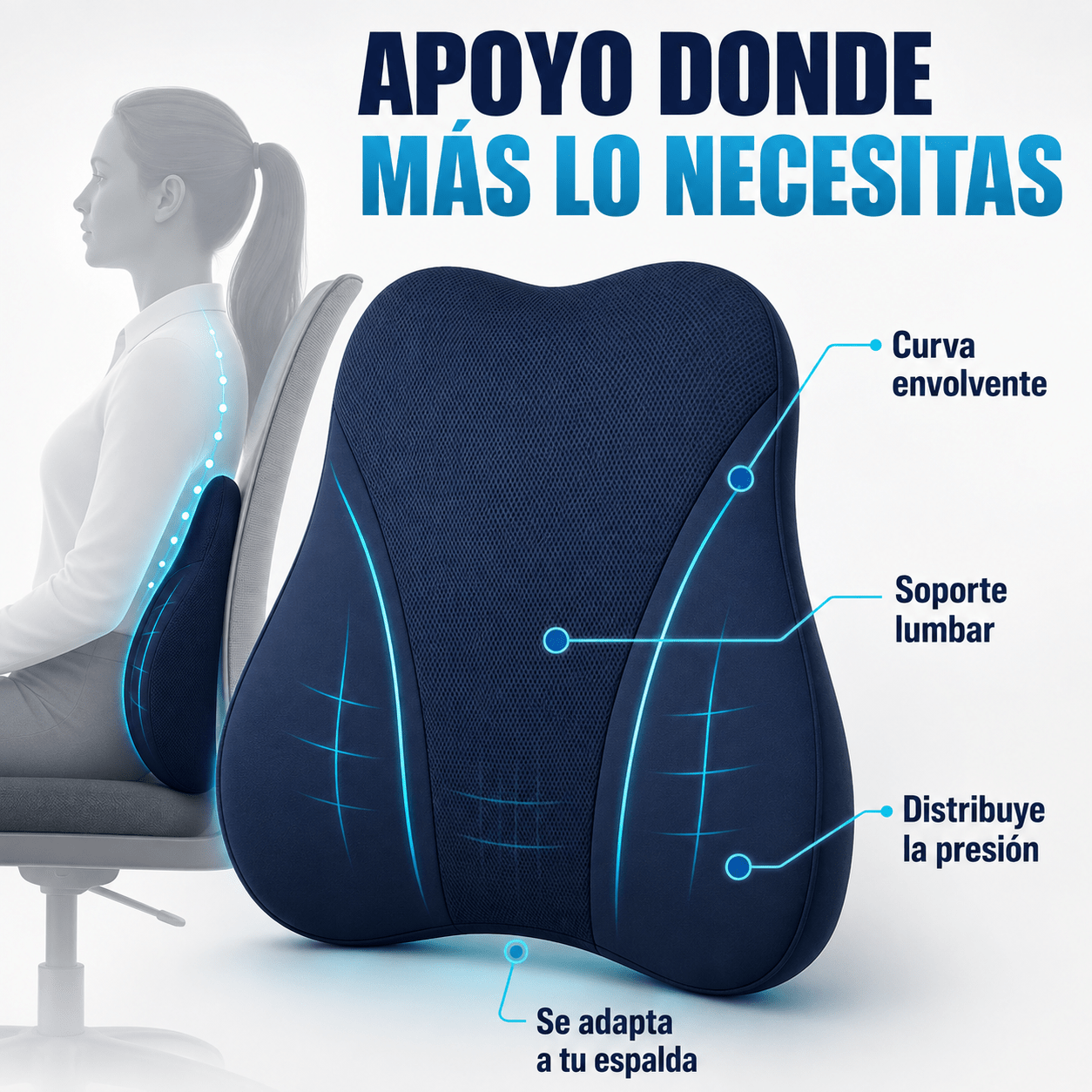 TEMU Cojín Lumbar Ergonómico de Espuma Viscoelástica, Soporte Lumbar Transpirable con Extraíble y Lavable, Correas Ajustables para Asiento de Coche,