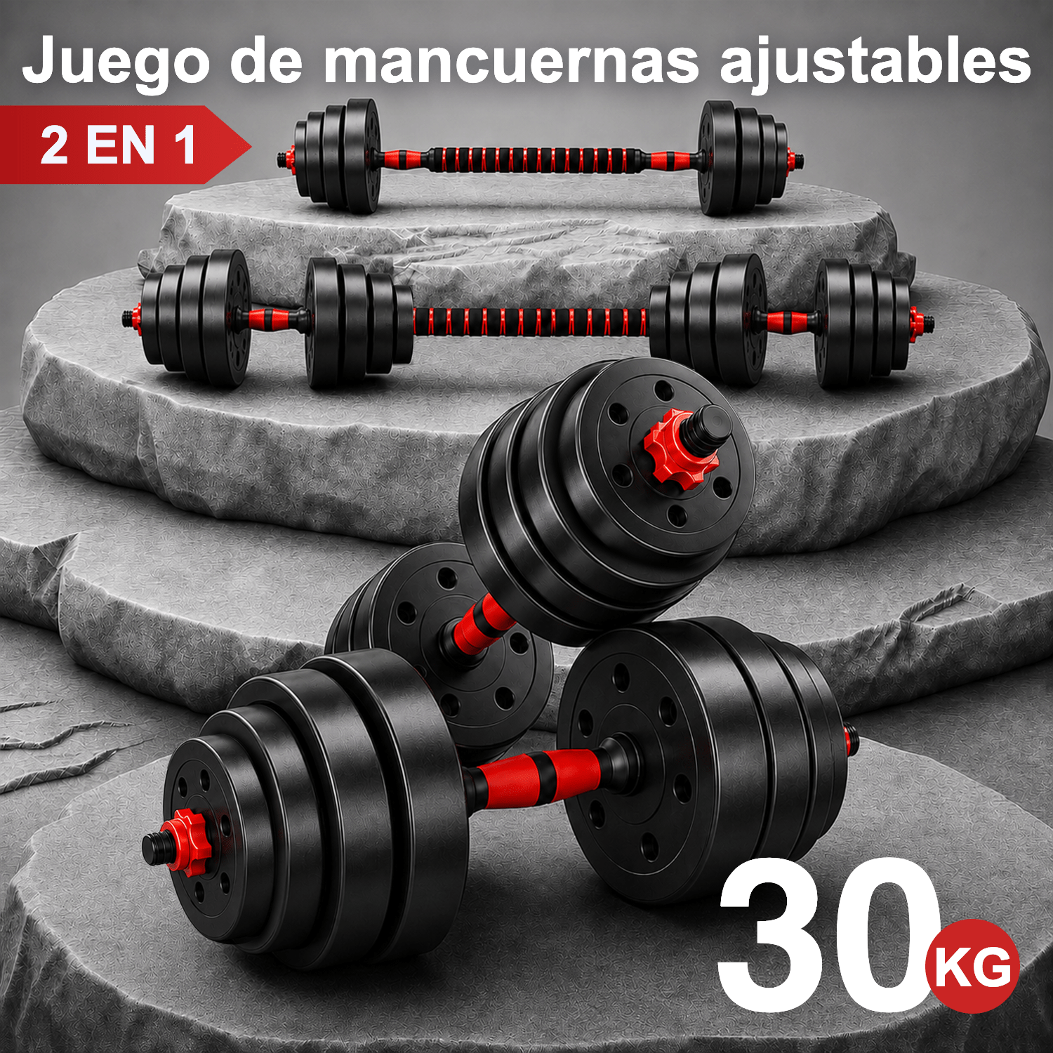 TEMU Set de Mancuernas 10/15/20/25/30/40 kg con Barra de Conexión, Pesas Ajustables para Fitness, Entrenamiento de en Casa y Gimnasio