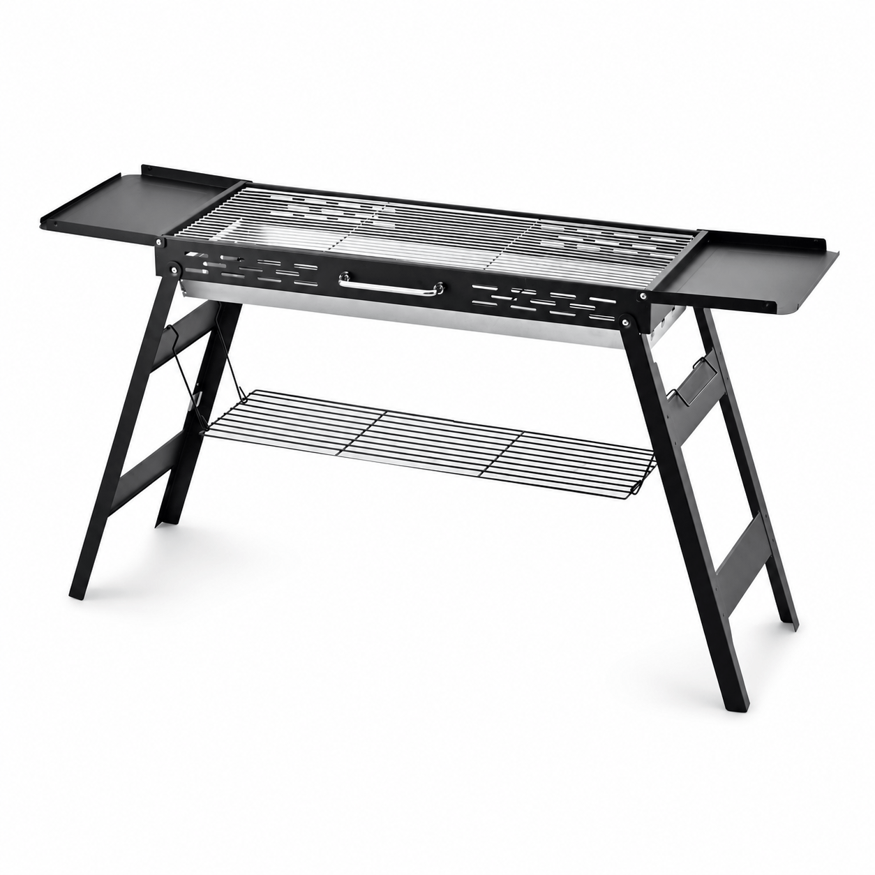 Image of Portable Charcoal Barbecue On Legs With Side Tables – Adjustable Grill, Large Cooking Space, Ideal For Garden, Camping And Picnic