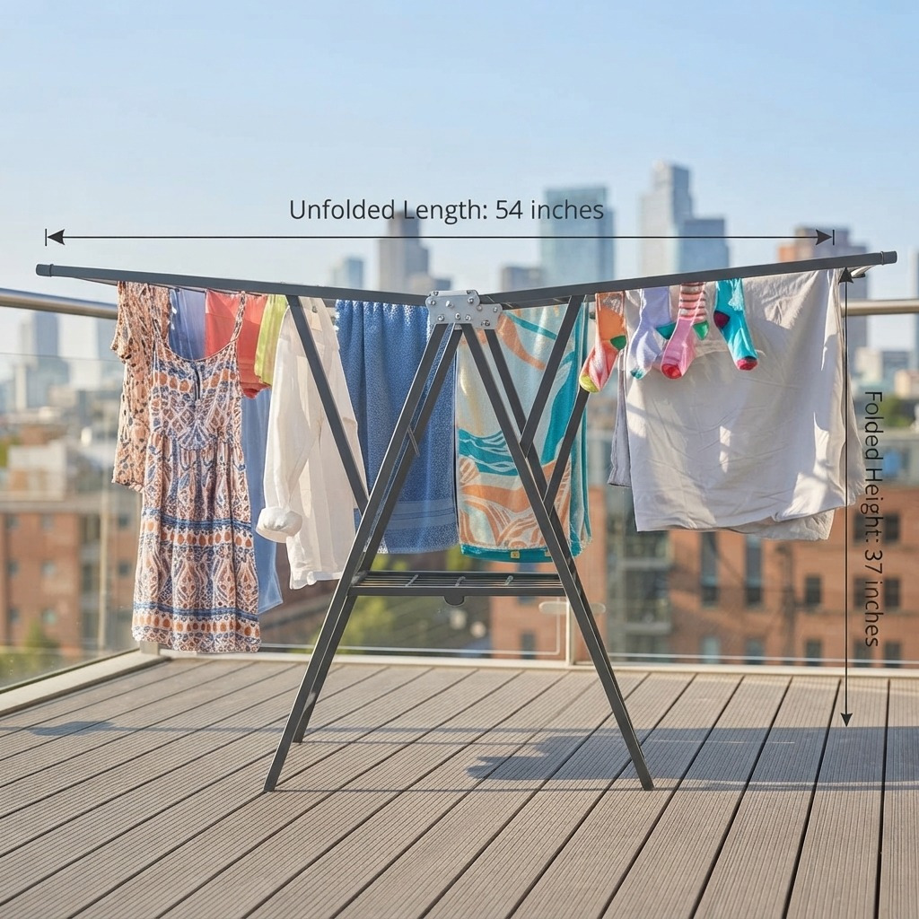 TEMU Foldable Clothes Airer, Heavy Duty Winged Drying Rack, Large Folding Laundry Dryer Stand For Indoor & Outdoor Use, Freestanding Clothes Dry Rack