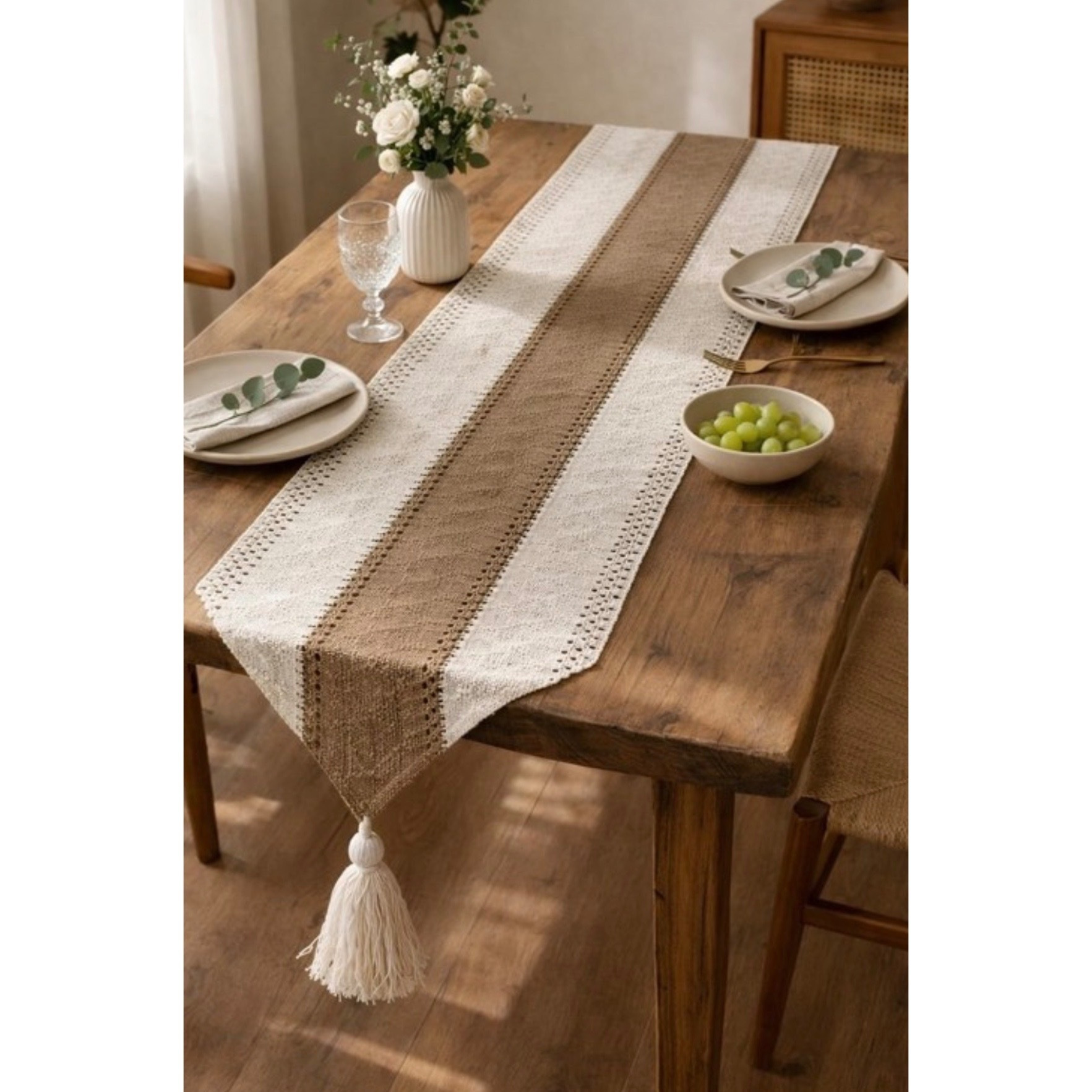 TEMU de Mesa Decorativo 30 x 180 cm, Mantel de Mesa Estilo Elegante, Diseño Tejido con Bordes Decorativos, para Comedor, Cocina, y Decoración del