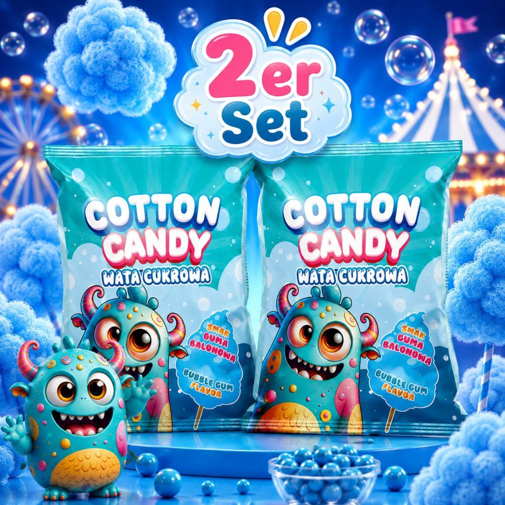 Image of 2-pack - Bubble Gum Flavor - Cotton Candy - Wata Cukrowa - Cotton Candy With Bubblegum Flavor In A Bag 140 G (2x 70 G) - Fluffy Candy With Bubblegum Aroma - Fairground Candy Snack