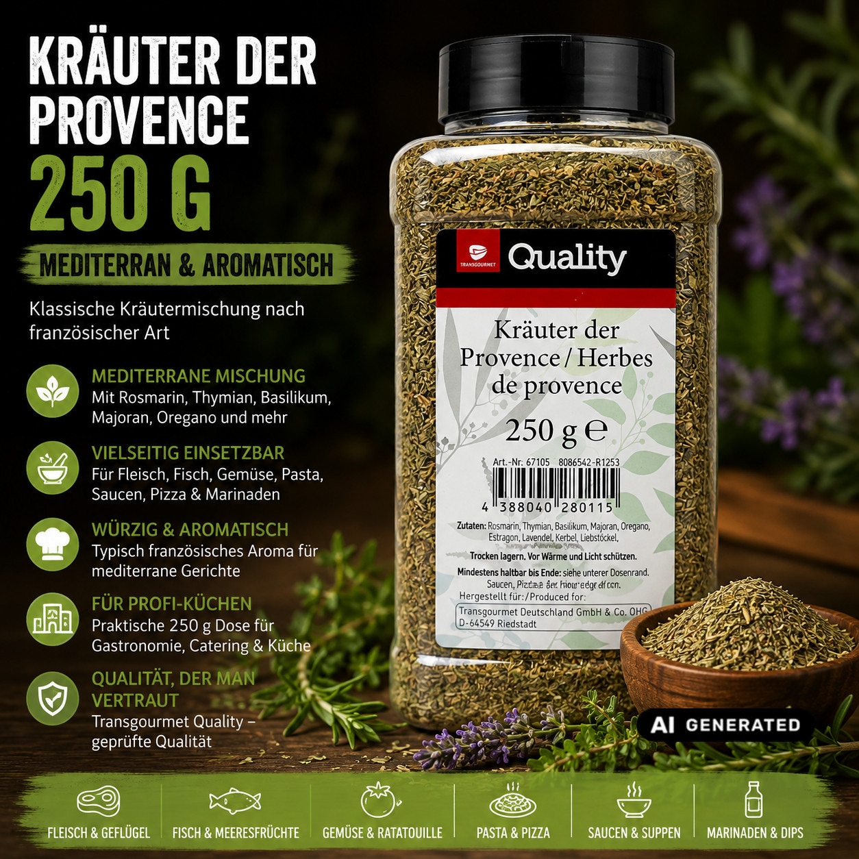 Tgq Provence Herbs 250g – Mediterranean Herb Blend With Rosemary, Thyme, Basil, Marjoram, Oregano
