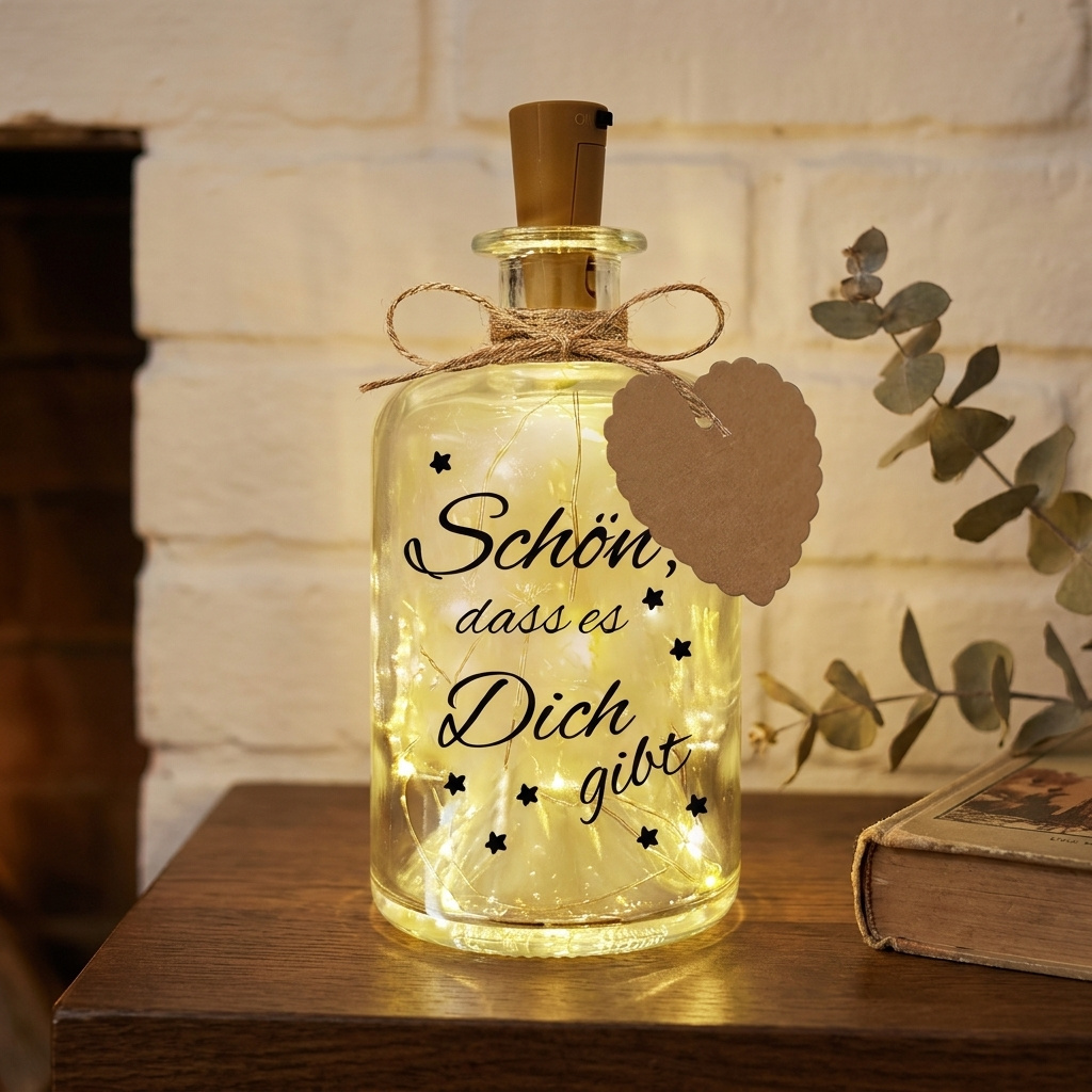 Image of Romantic Led Bottle Light Gift Set, Engraved Glass Bottle With Cork Led Light, Wish Notes & Heart Pendant, Reusable Decor Lamp For Bedroom Table Holiday Party