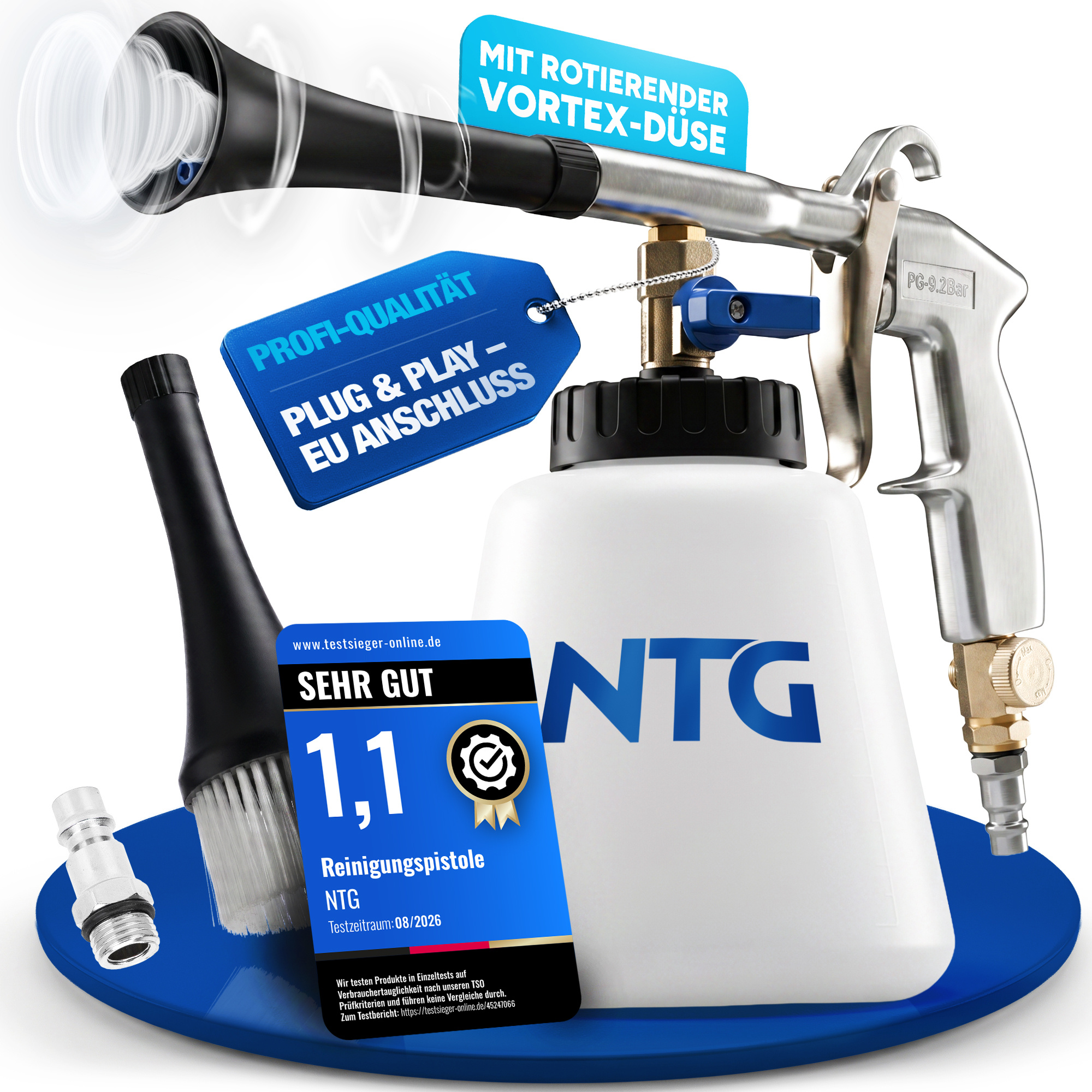 Compressed Air Cleaning Gun With Vortex Rotation Nozzle – Deep Cleaning With Low Air Consumption, 1000ml Container, – Ideal For Car, Workshop & Home