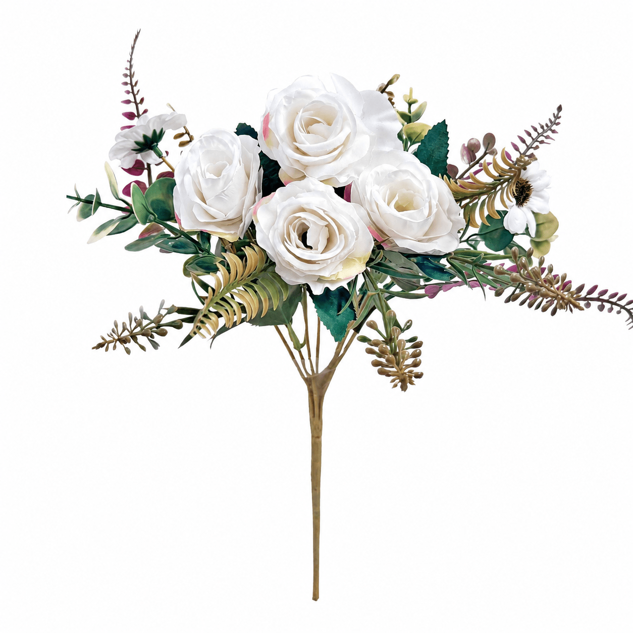 TEMU Ramo Pequeño de Rosas Francesas Artificiales Blancas, 30 cm, 5 y 5 Flores, Decoración Floral