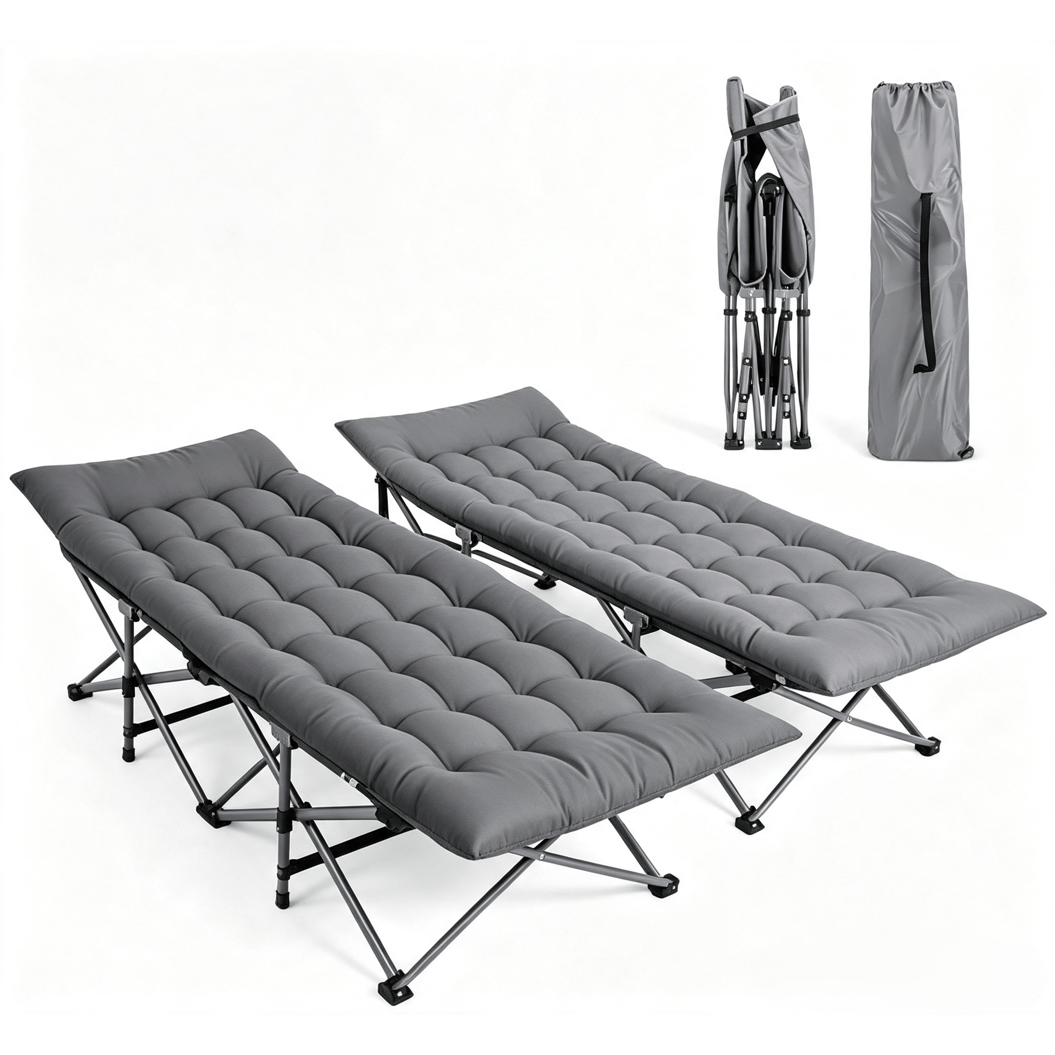 Image of 2-piece Portable Wide Folding Camp Cot With Soft Mattress, Perfect For Outdoor Camping, Garden, Beach, Indoor , And Guest Accommodation