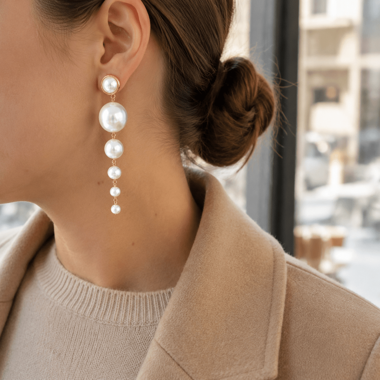 Women's Graduated Faux Pearl Long Drop Earrings — Statement Dangle