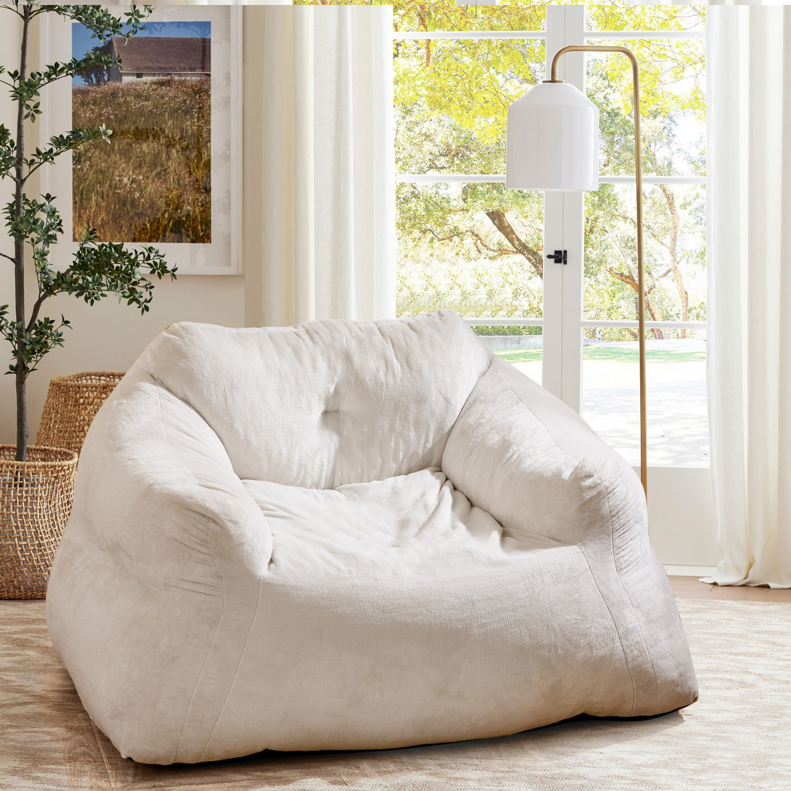 Image of Bean Bag Chair For Adults, Plush Lazy Sofa With Velvet Cover And Non-slip Bottom, Elastic Sponge Fillings, Stuffed Floor Sofa For Living Room, Bedroom, Reading Room, Beige