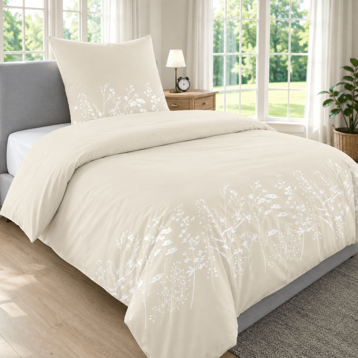 Cotton Bedding Set 135x200 – Duvet Cover 135x200 & Pillowcase 80x80, Zippered Bedding Set, Breathable &