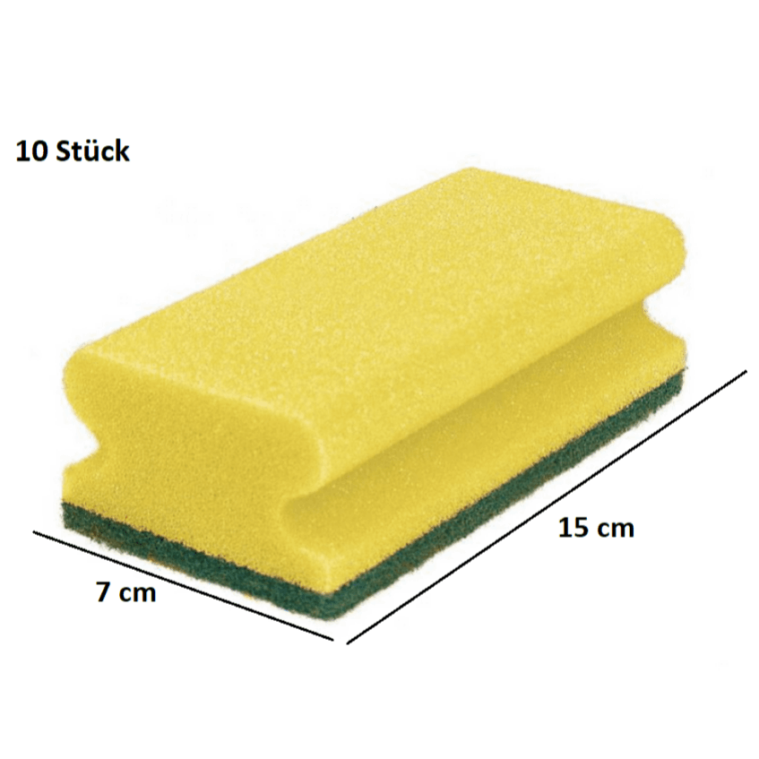 Image of Medium Pot Scrubber Sponge 7 X 15 Cm Yellow/green Dish Sponge With Handle Strip - 10 Pieces
