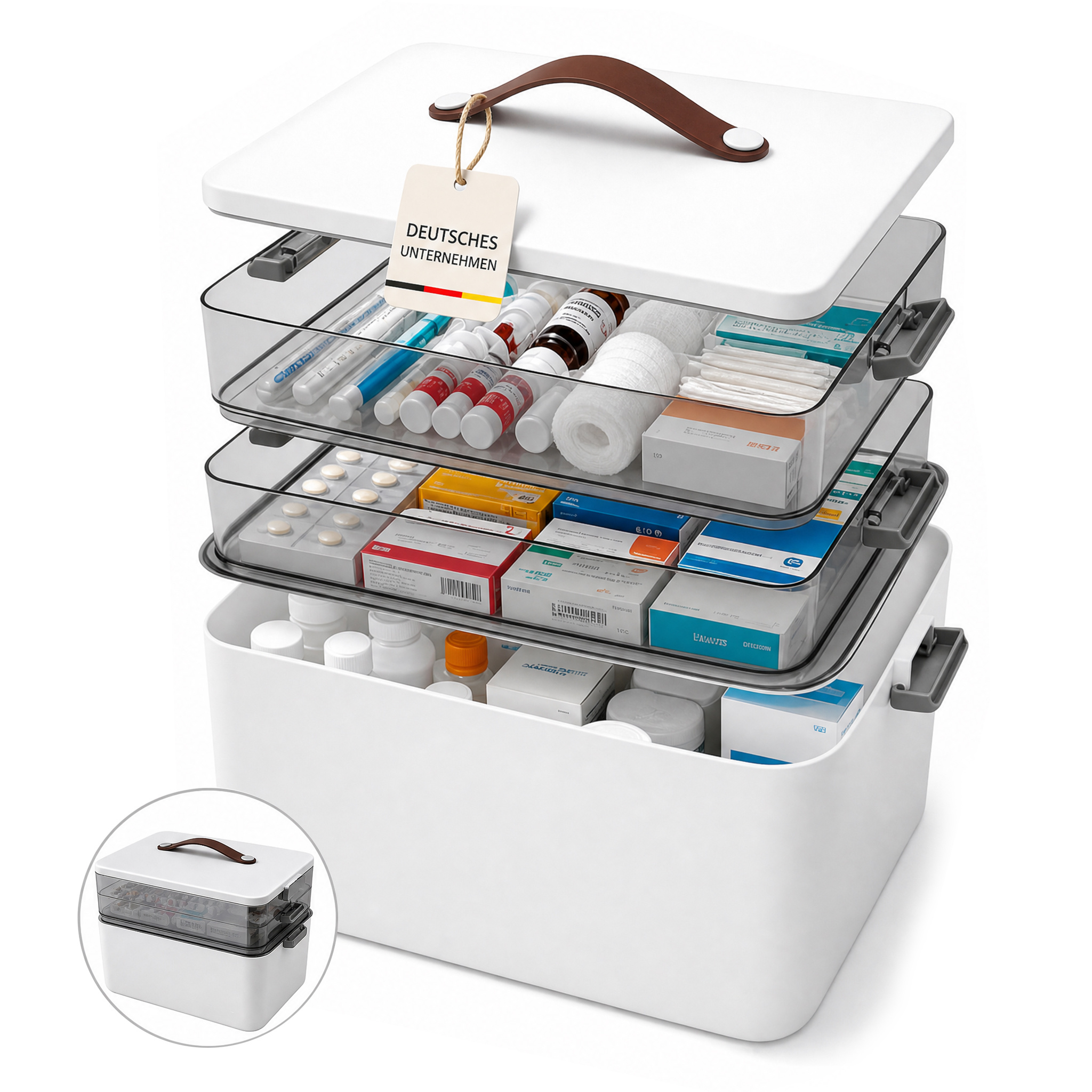 Image of 3/4-story Medicine Box With Carrying Handle, Portable Kit Made Of Plastic, Large Empty Storage Box For Home , Office, Travel, Car & Camping