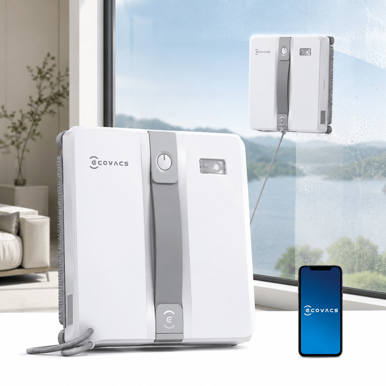 Ecovacs Mini Window Cleaning Robot, , Dual Nozzles With Ultrasonic Spraying, 9-stage , Planning, 4 Cleaning , , Gray