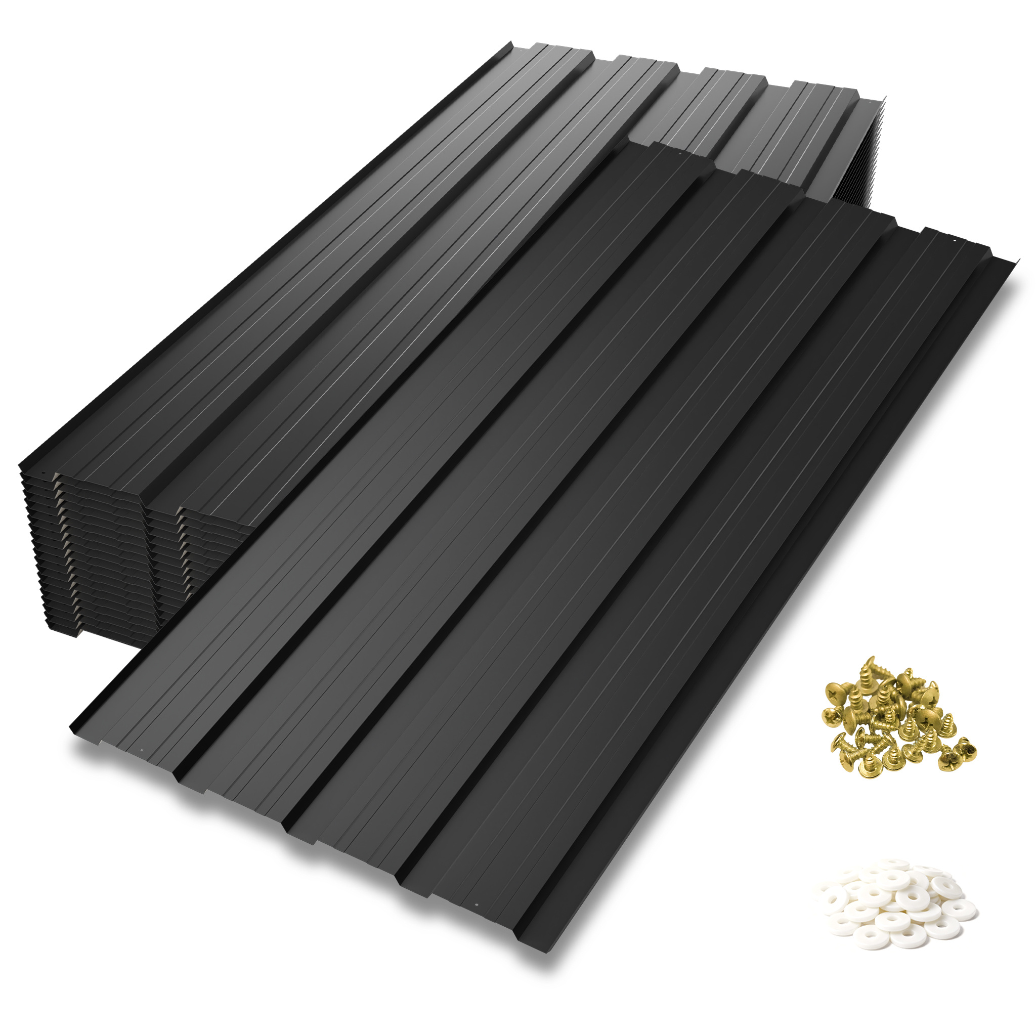TEMU 20 Stück robuste, verzinkte Trapezdachplatten aus Stahl mit Schrauben & 200 Nägeln - Wellplatten aus Metall für Dachdeckung, Wandverkleidung, &