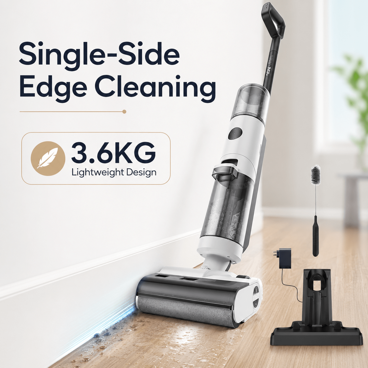 Image of Jonr Wet And Dry Vacuum Cleaner Ed12 Cordless Vacuum With Self-cleaning For Hard Floors & Pet Hair, 200.00 W, Edge Cleaning Brush 6mm, 850ml Water Tank, Anti- Hair, Cordless Wet And Dry Vacuum And Mop