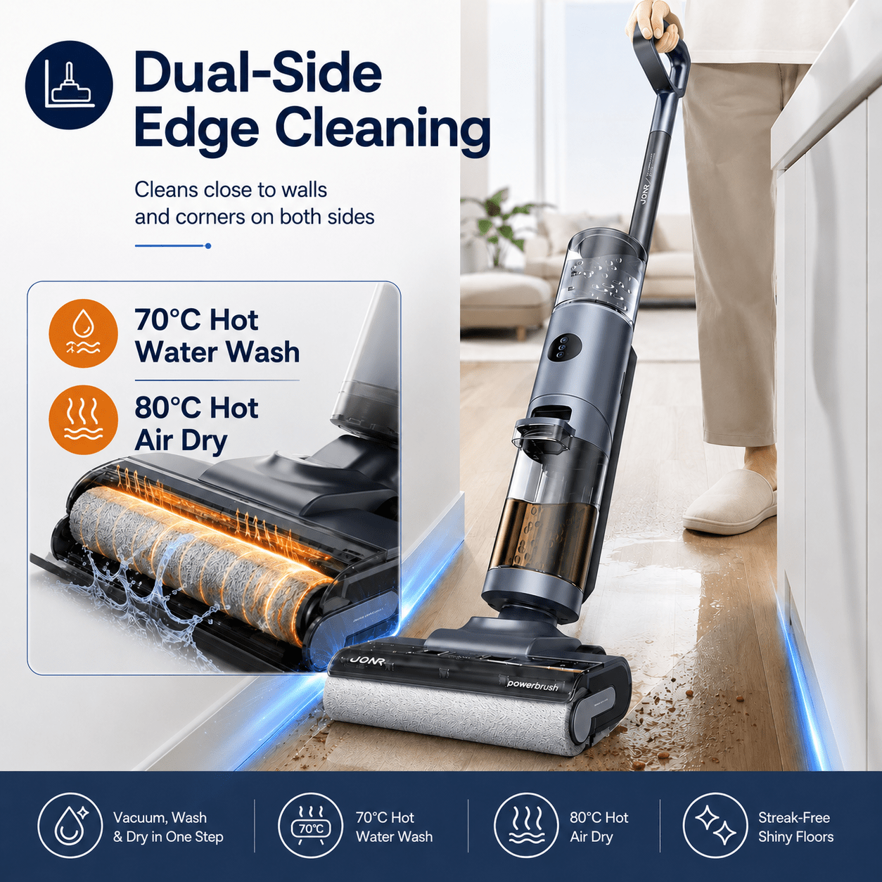 Jonr Ed12 Pro Wet-dry Cordless Vacuum Cleaner With Cleaning 70° Cleaning, 80°c Hot Air Drying, Self-cleaning Wet And Dry Vacuum And Mop, Anti- , Standby Function, Suitable For Hard Floors And Pet Hair