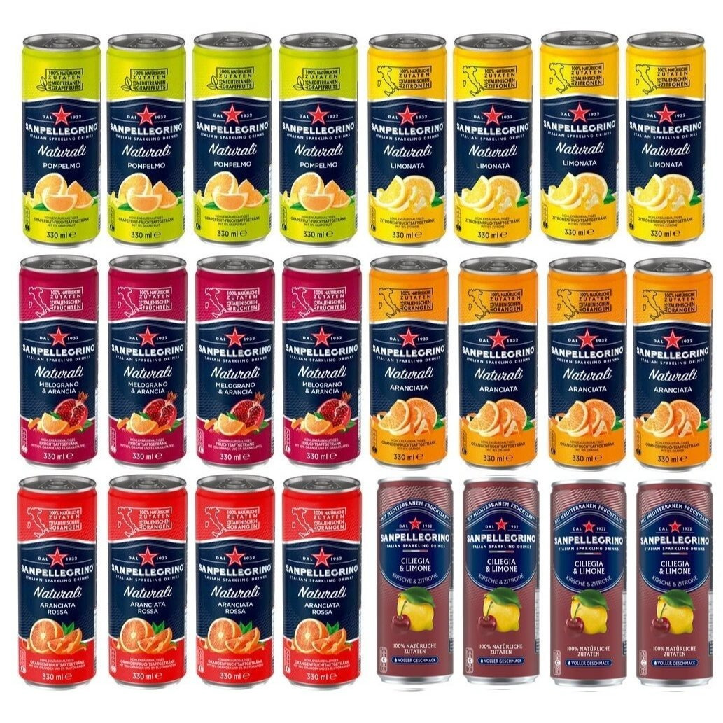Image of 24 Cans Of San Pellegrino Natural Mix Of 6 Varieties, 0.33 Liters Each, Including 6.00€ Deposit