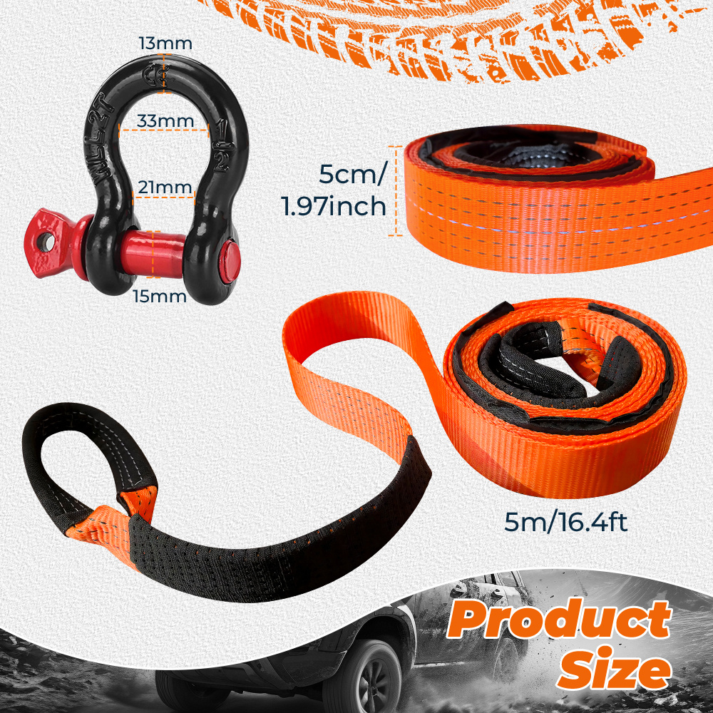 High Strength Car Tow Rope Kit with D-Shackles & Storage Bag