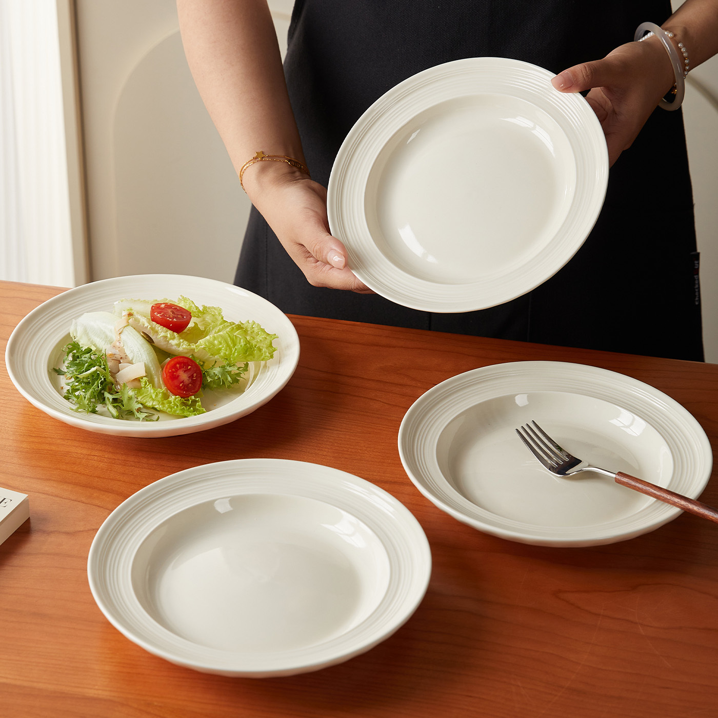 TEMU 4pcs, Ø20.4cm, 8 Inches, Ceramic Tableware Set, Dessert Plate, Salad Plate, Bread Plate, Fruit Plate, Western Plate, Steak Plate, Pasta Plate,
