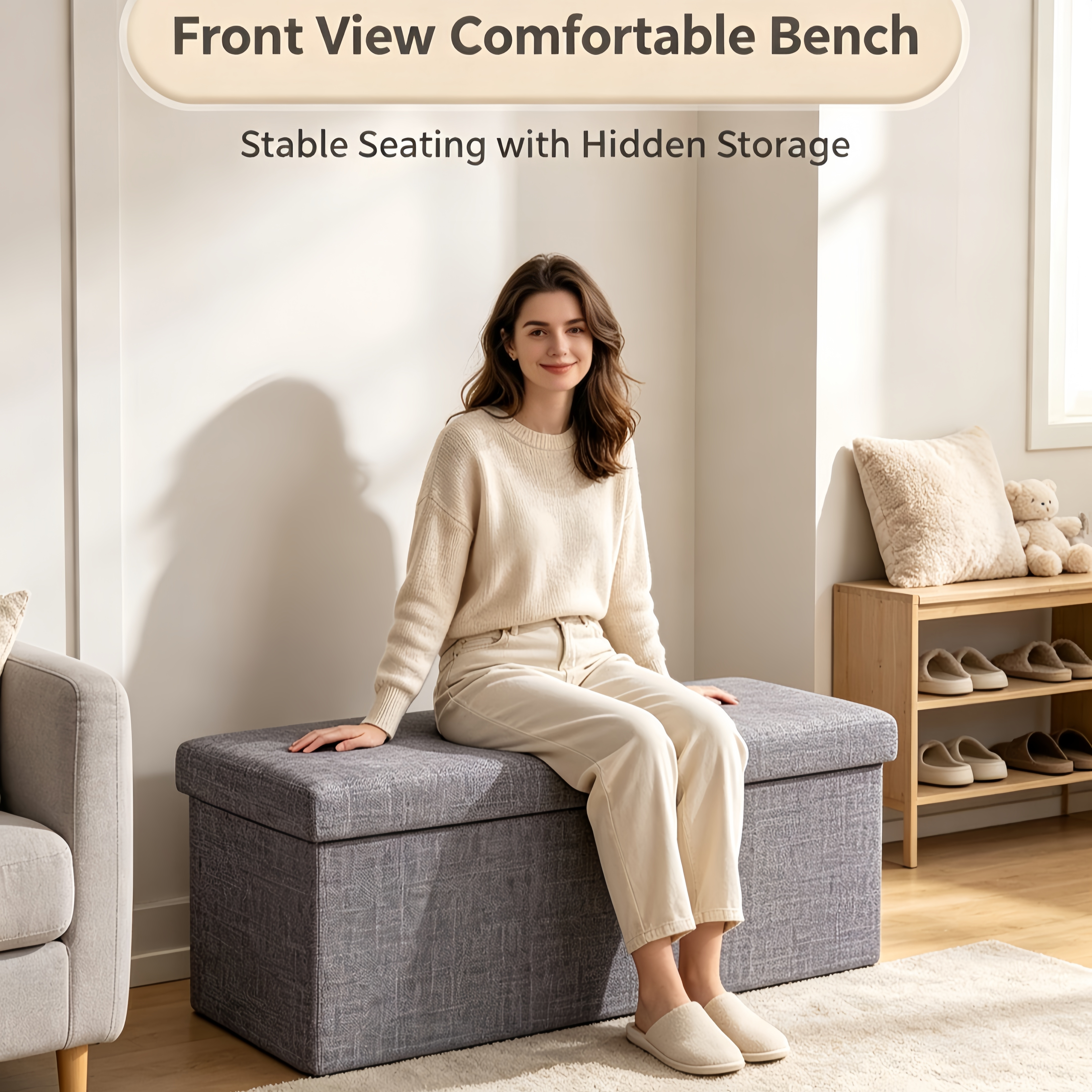 Large Capacity Folding Storage Stool for Living Rooms