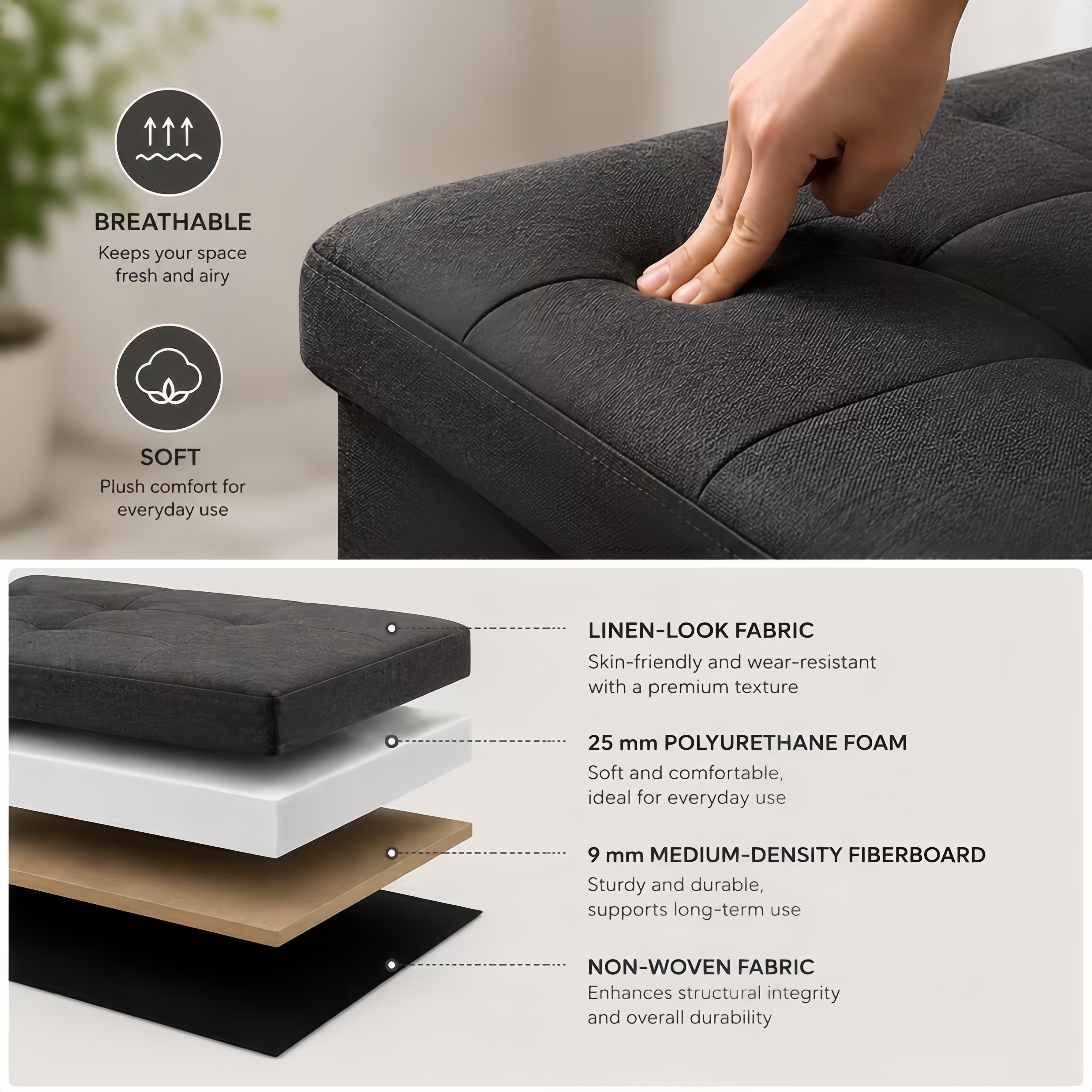 Large Capacity Folding Storage Stool for Living Rooms