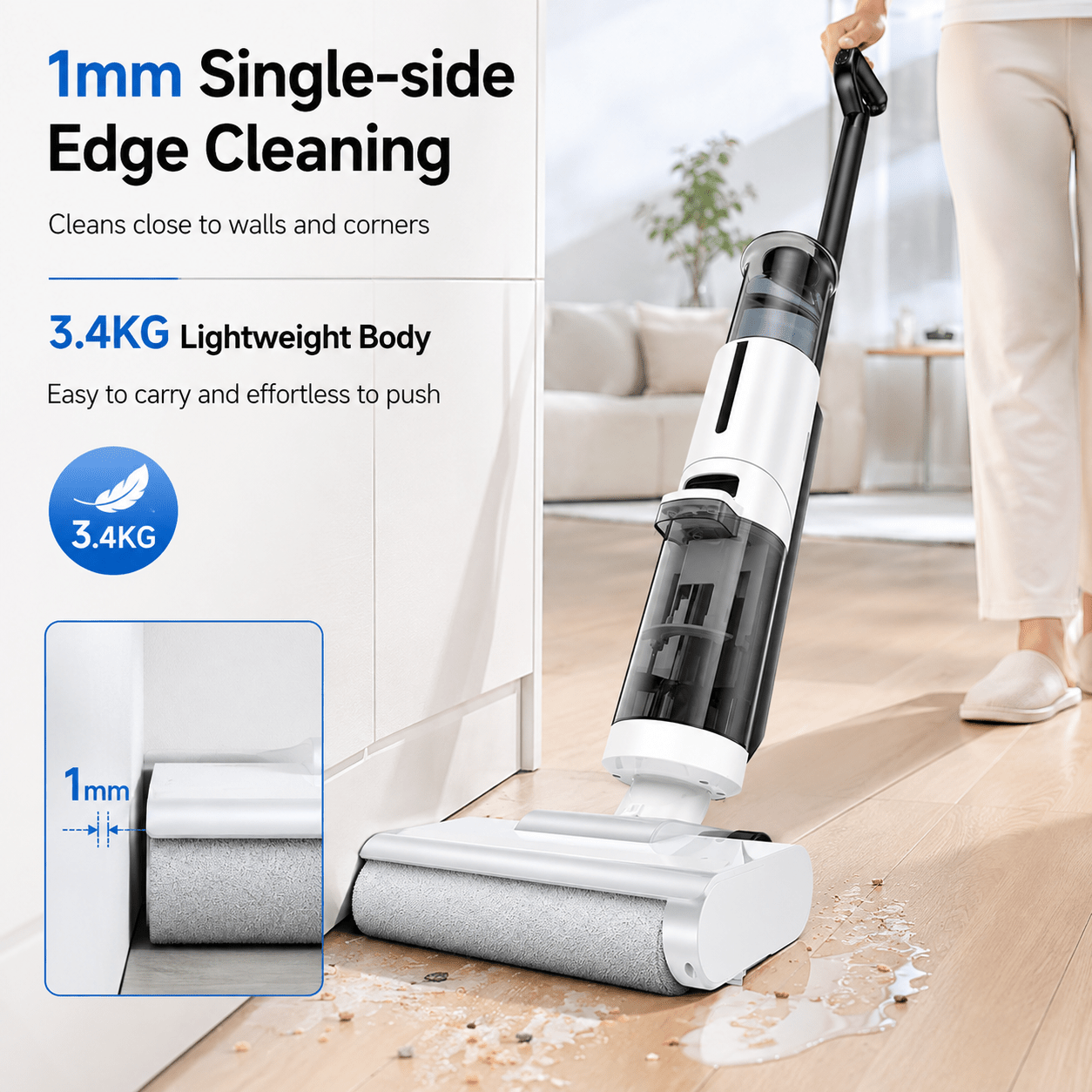 Jonr Ed12 Lite Wet Dry Vacuum, Self-cleaning, Vacuum And Mop Vacuum Cleaner, Cordless Mop Vacuum With Battery, 1mm Edge Cleaning, Anti- , Lightweight Floor Cleaner For Hard Floors, Pet Hair