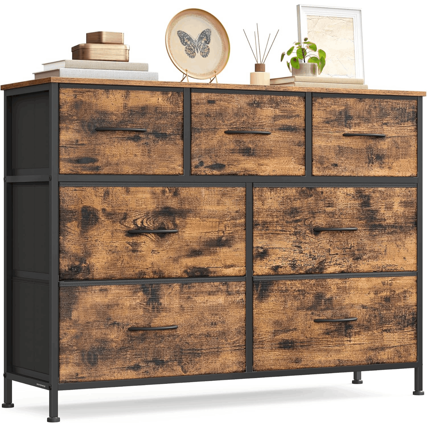 Image of Chest Of Drawers Cabinet 7 Fabric Drawers Storage Cabinet Steel Mdf Non-woven Fabric Bedroom Hallway Living Room Ink Black