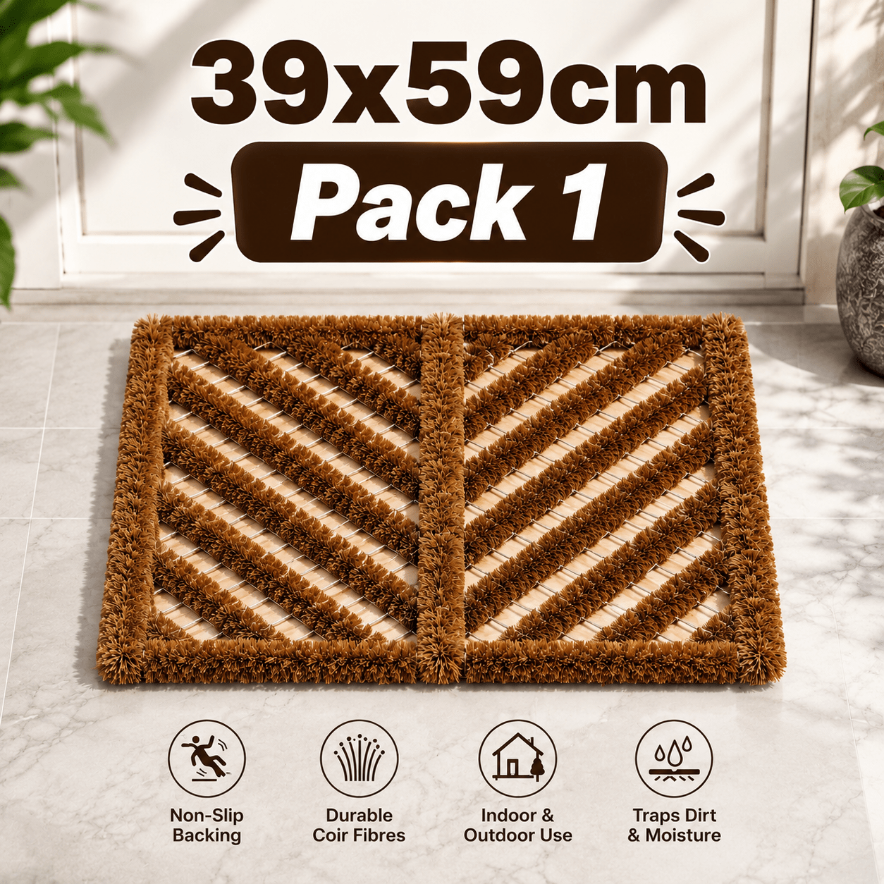 TEMU Boston Scraper Mat Coir Brush Bootscraper (39*59) Heavy Duty Welcome – Non-slip Coir Door Mats Outdoor With Durable Backing – Super Absorbent,