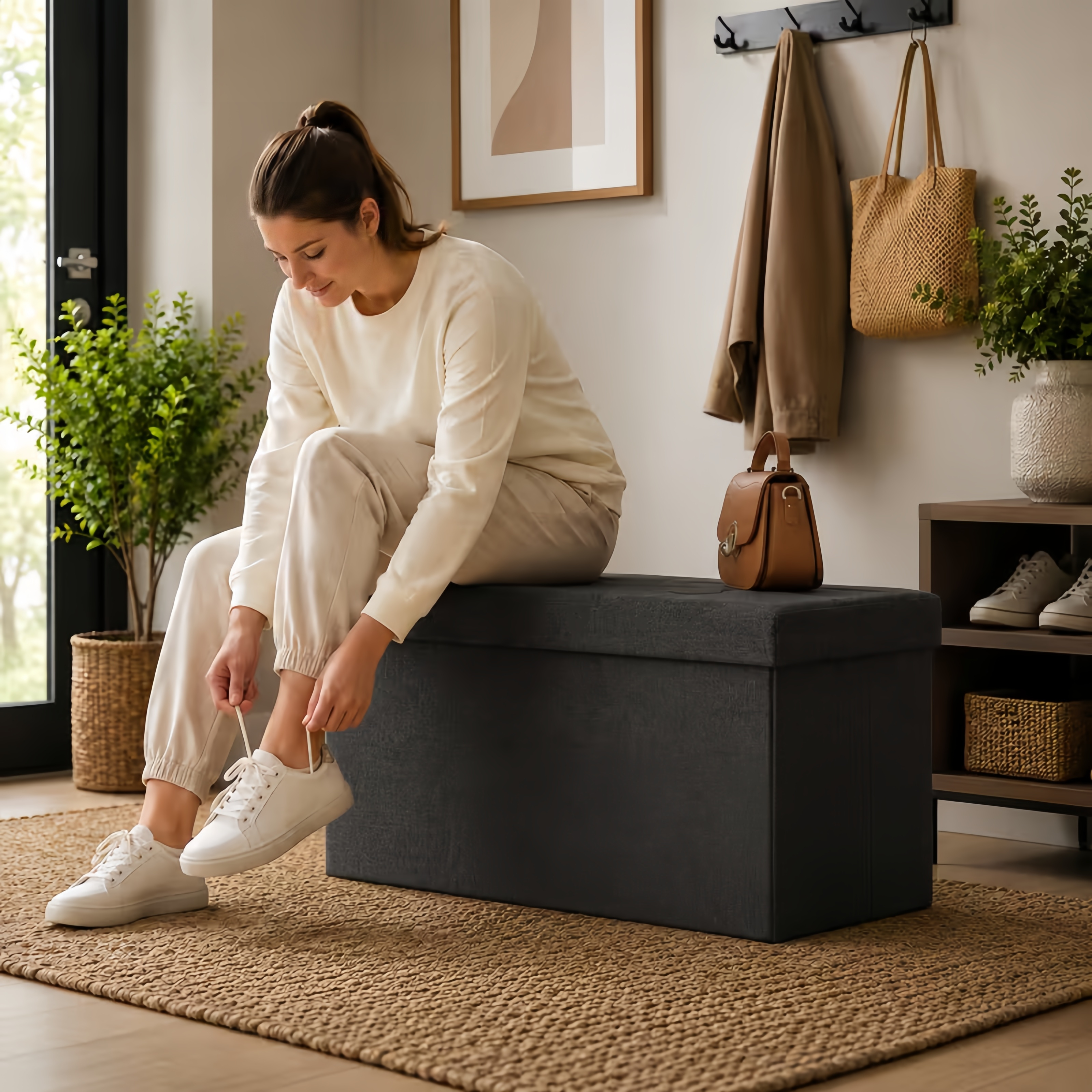 Large Capacity Folding Storage Stool for Living Rooms