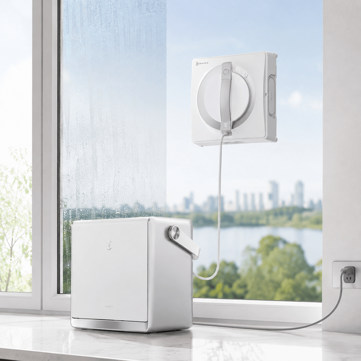 Ecovacs Omni Window Cleaning Robot With 6-in-1 Multifunction Station, Charging While Operating, 3-nozzle Spray Head, 12-level Protection, Win-slam 4.0 Path Planning, White