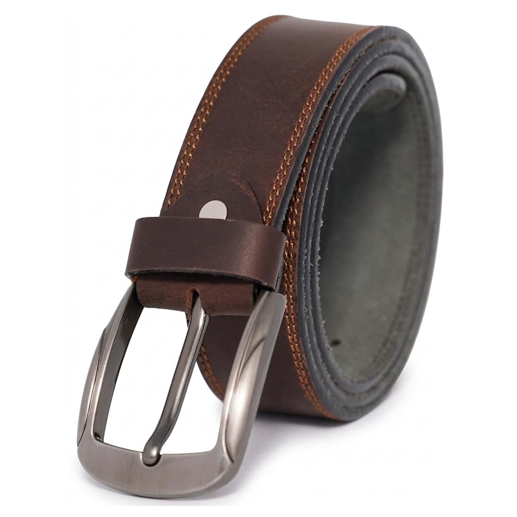Men's Genuine Leather Trim to Fit Belt with Detachable Buckle