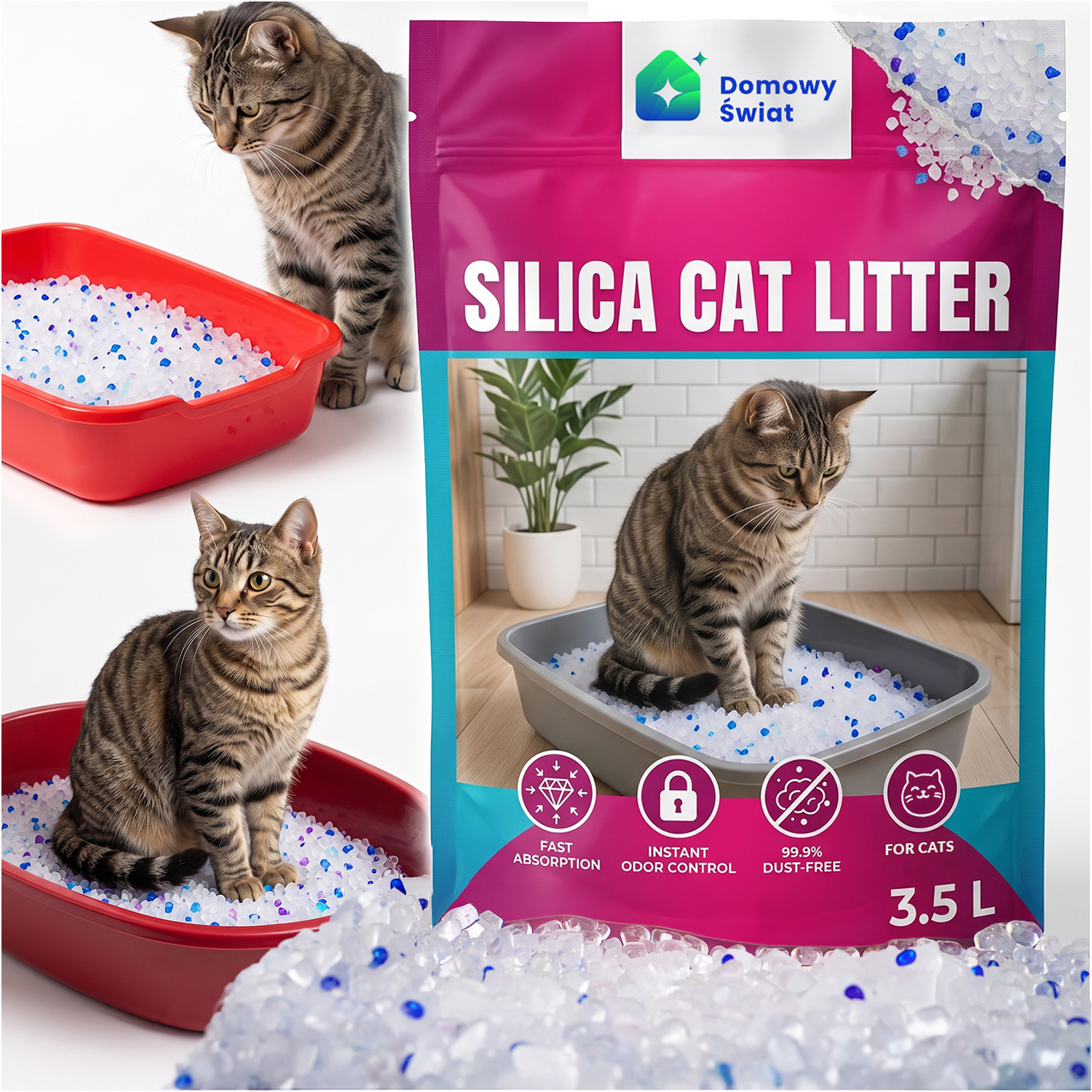 TEMU Litière en silicone pour bac à litière de 3,5 L, granulés absorbants avec gel de pour une utilisation quotidienne dans le bac à litière pour