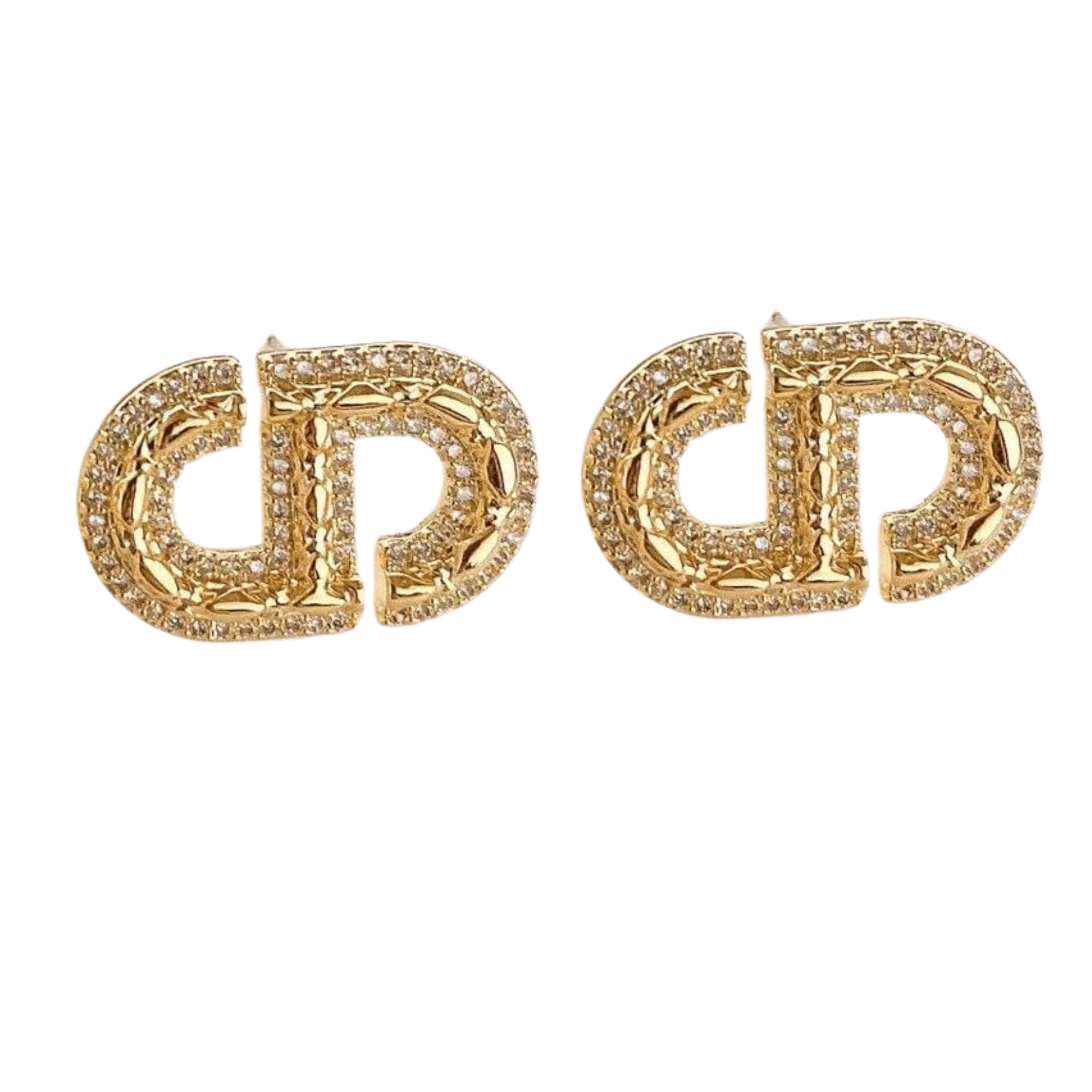 Geometric D-Shaped Pavé Stud Earrings with AAAAA Cubic Zirconia