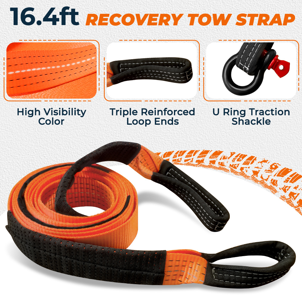 High Strength Car Tow Rope Kit with D-Shackles & Storage Bag