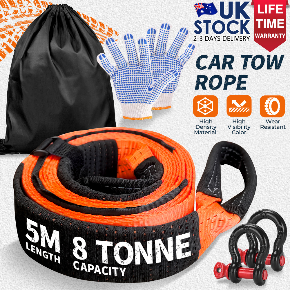 High Strength Car Tow Rope Kit with D-Shackles & Storage Bag