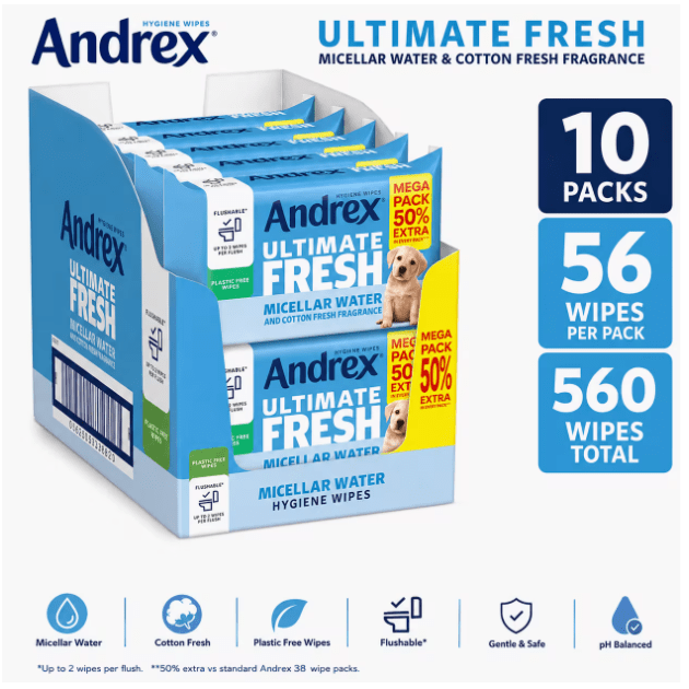 TEMU Andrex Fresh Washlets Pack Of 10 X 56 Wipes