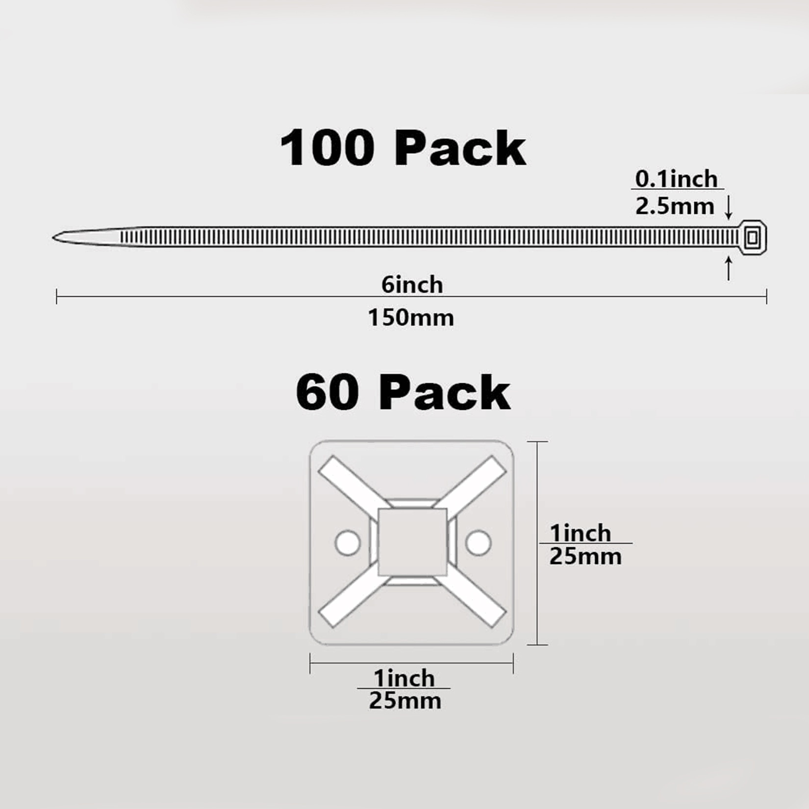 100 Pack Black Nylon Cable Zip Ties with Adhesive Holders