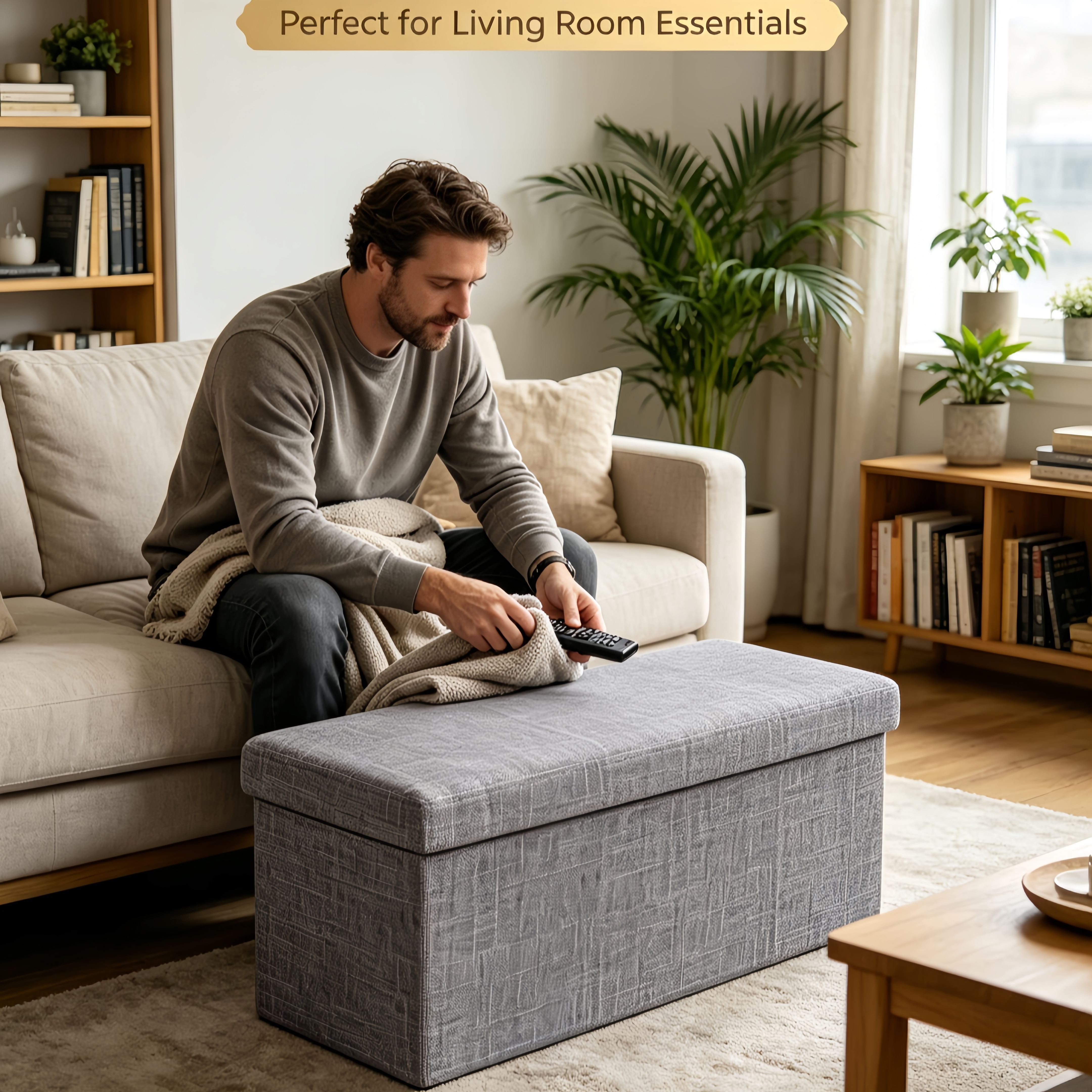 Large Capacity Folding Storage Stool for Living Rooms