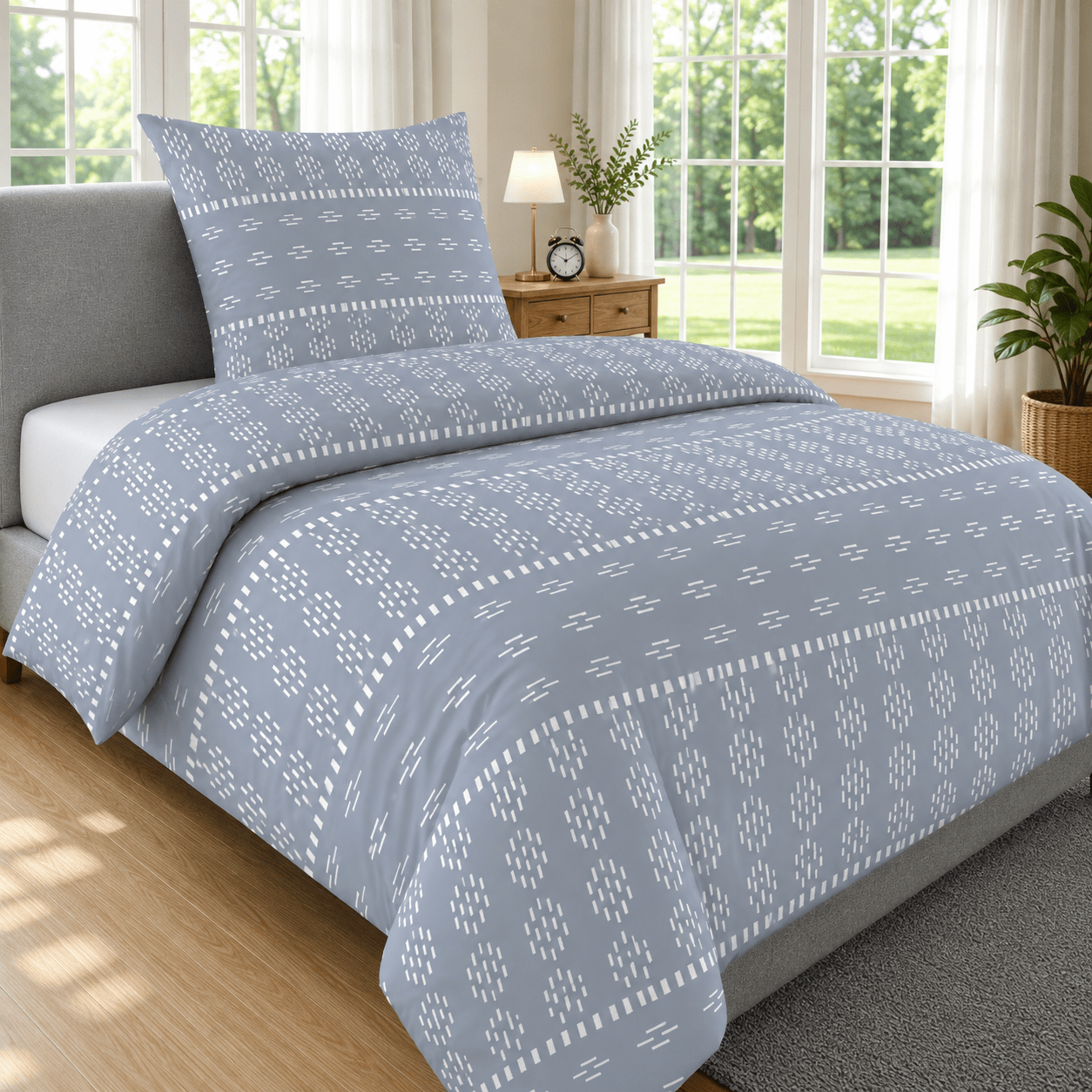Image of Cotton Bedding Set 135x200 – Duvet Cover 135x200 & Pillowcase 80x80, Zippered Bedding Set, Breathable &