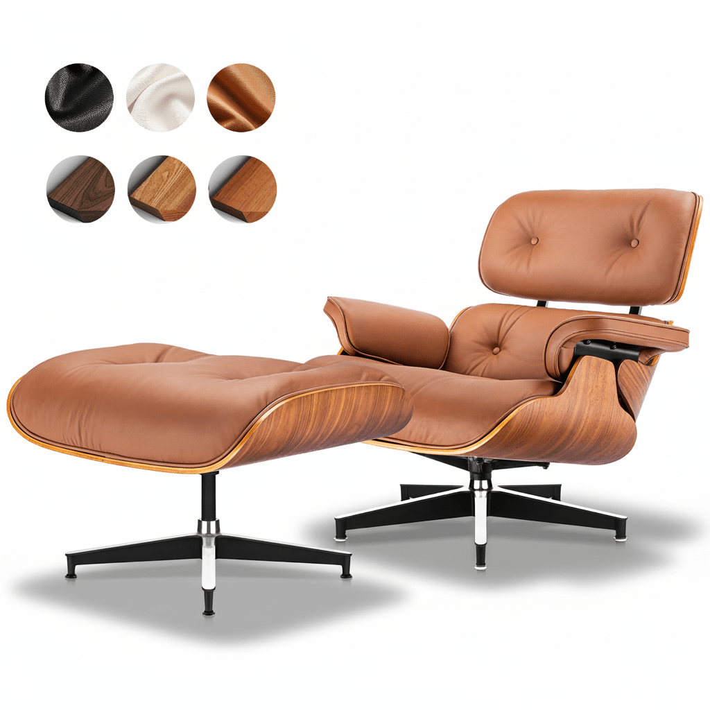 Image of Recliner With Ottoman, 360° Rotatable Lounge Chair Made Of Artificial Leather With Curved Wooden Shell, Upholstered Tv Chair With Footstool For Living Room And Office