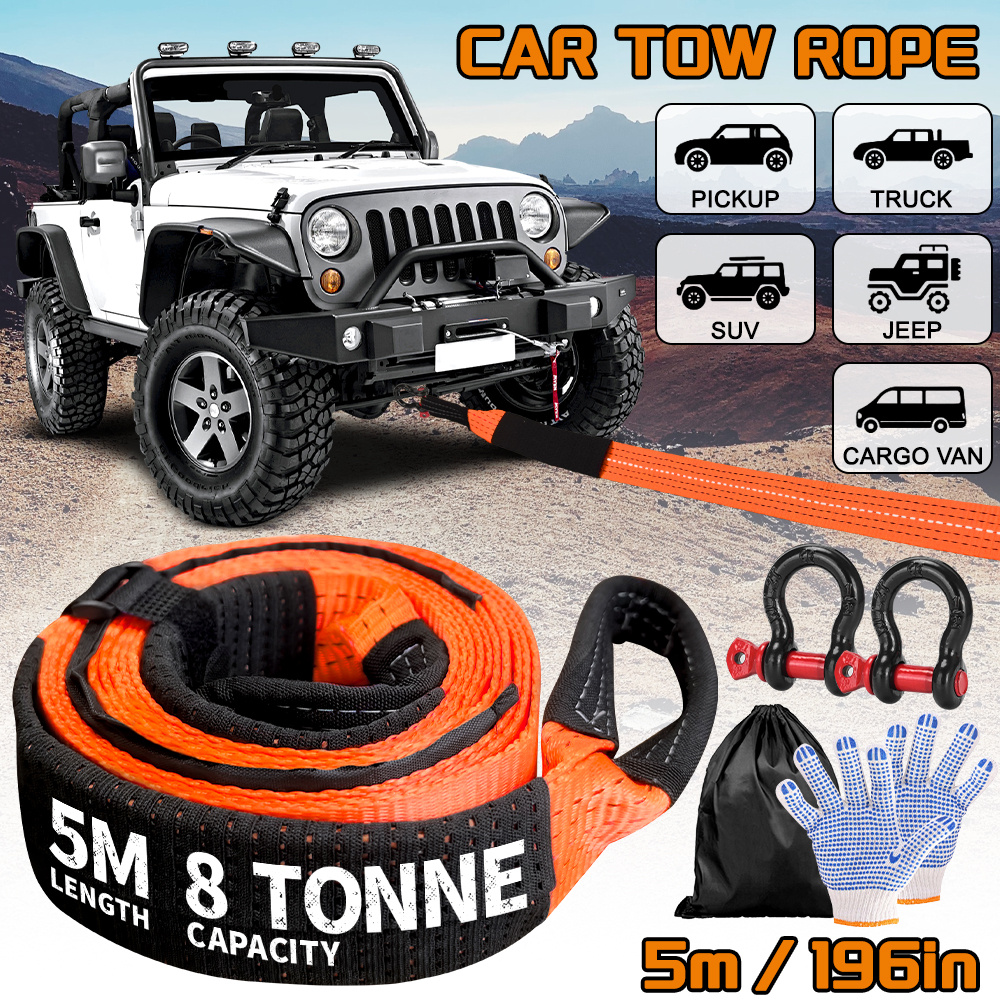 High Strength Car Tow Rope Kit with D-Shackles & Storage Bag