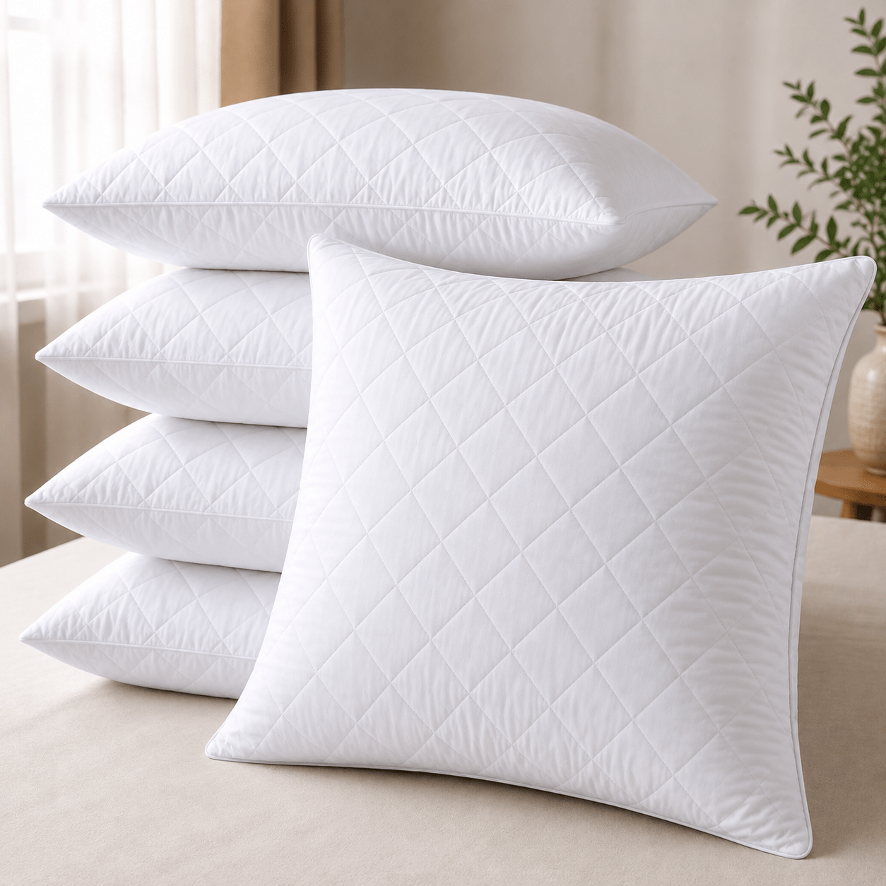 TEMU Pack Of 1 Quilted Cushion Insert, White Hollowfibre Cushion Pad Quick Rebound Cushion Inner For Sofa & Bed Soft Decorative Quilted Cushion