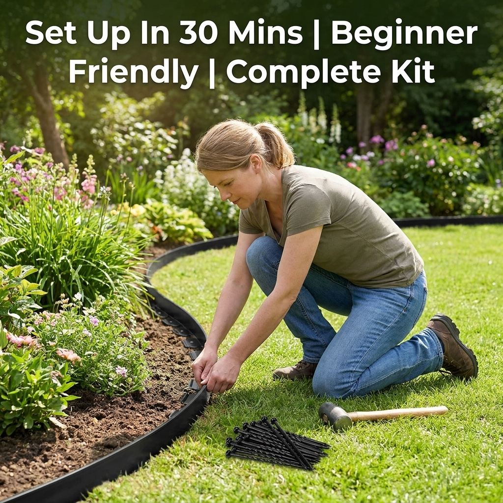 10 Meters Decorative Yard Landscape Border, Garden Lawn Edging With Fixing Spikes, Outdoor Flower Bed Separator For Pathway Patio