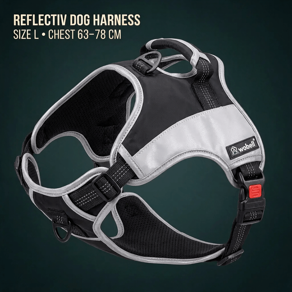TEMU Wobell No-pull Dog Harness With Handle, Size L (chest 63-78 Cm), Black-gray Color, Reflective Elements, Waterproof Walking And Training Harness